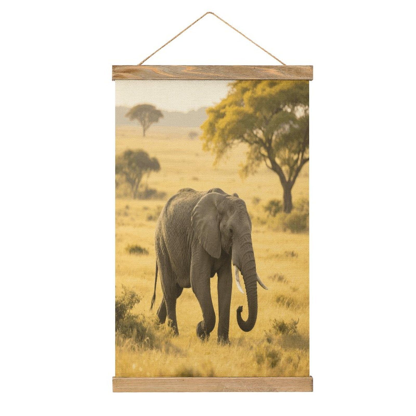 VstaDank Elephant Hanging Poster with Wooden Frame Modern Linen Hanging Painting Retro Style Wall Decor Art Painting for Living Room,Bedroom Decor Poster Frame 20.4x13.1inch