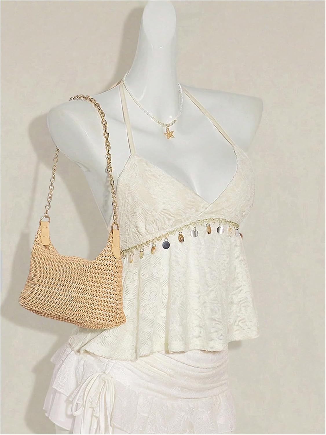 SweatyRocks Women's Boho Lace V Neck Halter Top Tie Backless Shell Y2k Vacation Peplum Tops - Image 7