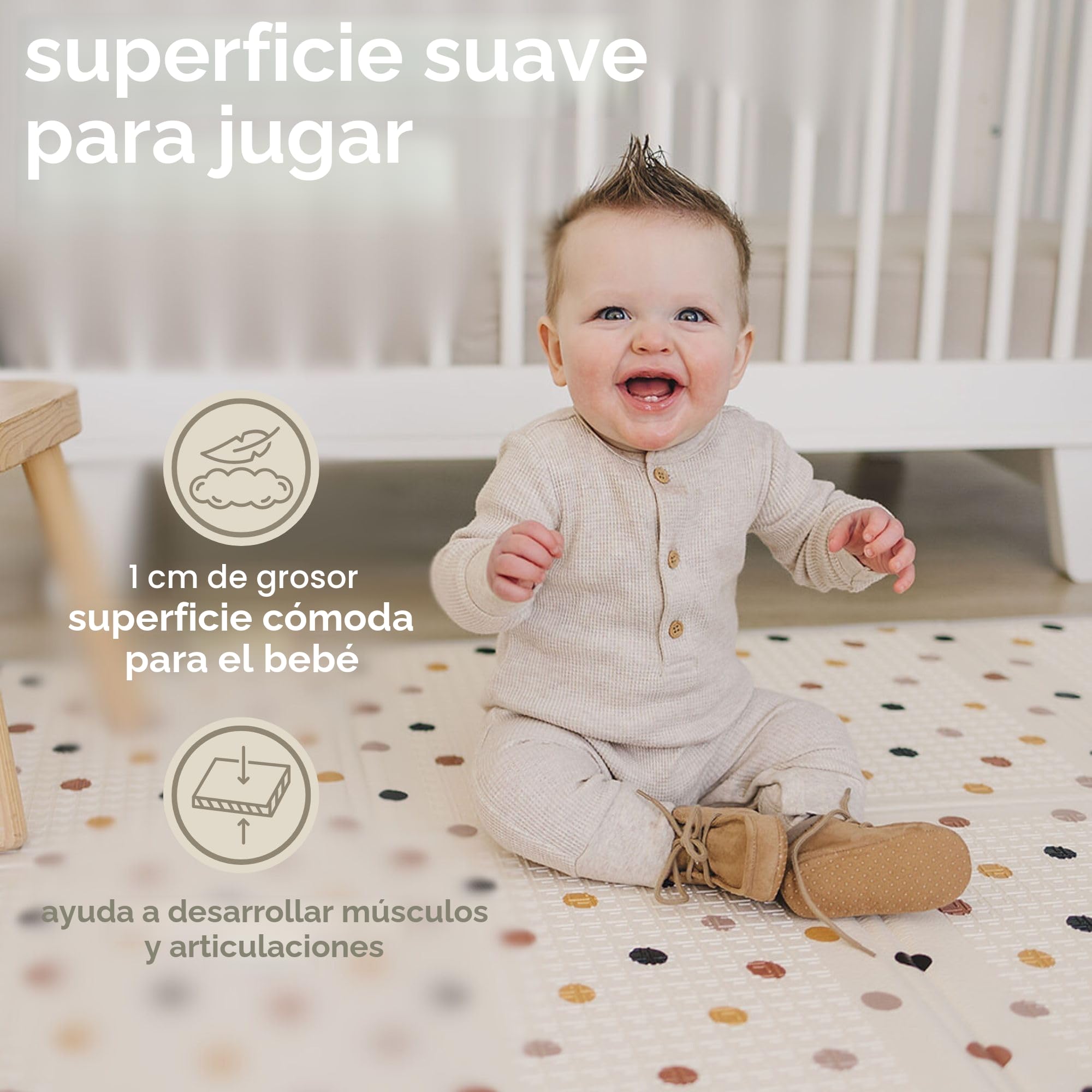 Bubba Bear - Alfombra de desarrollo, de juego, de suelo, para bebé, XXL, espuma gruesa, plegable, reversible, para motricidad y desarrollo sensorial, regalo (200 x 150 cm, beis)