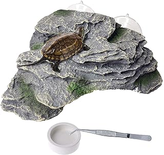 PINVNBY Basking Platform for Turtle,Resin Tortoise Resting Dock,Reptile Climbing Ramp Shale Habitat Ornament Floating Ledge Aquarium Decoration with 2 Pcs Suction Cups for Frogs, Newts,Lizard(3 Pcs)