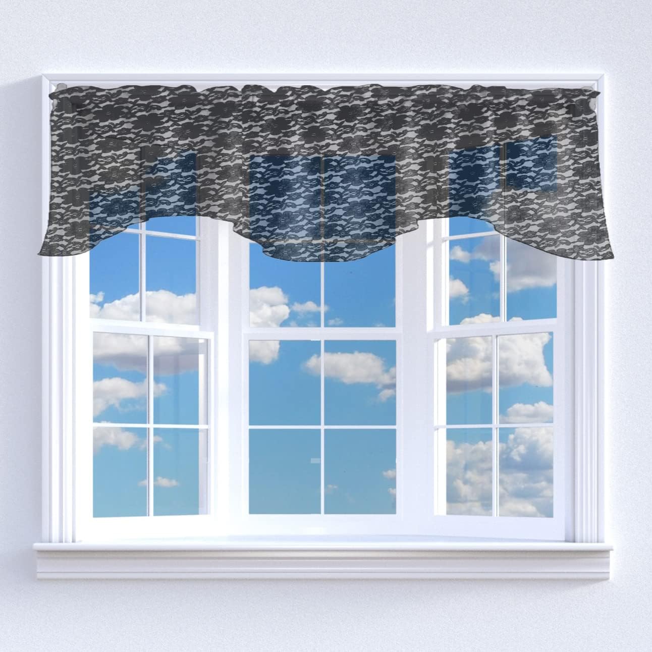 Zen Creative Designs Sheer Floral Lace Scalloped Wave Window Valance Home Décor Bedroom Nursery Kitchen Window (Burgundy)