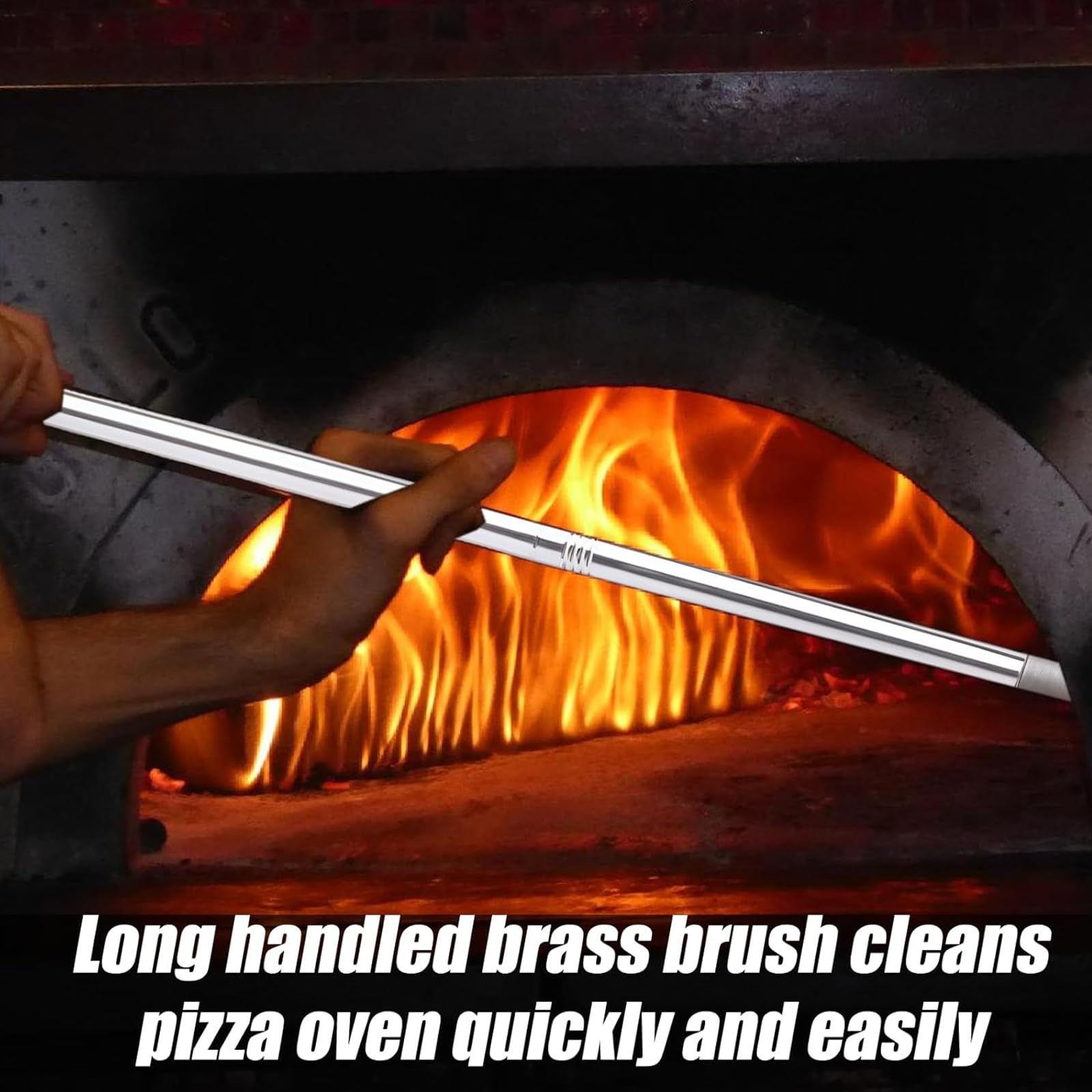 Brosse de four à pizza avec grattoir en acier de 1,6 m, brosse à pizza avec grattoir, brosse à pierre à pizza, poignée amovible en aluminium, accessoire pour le nettoyage des fours à pizza, fours à