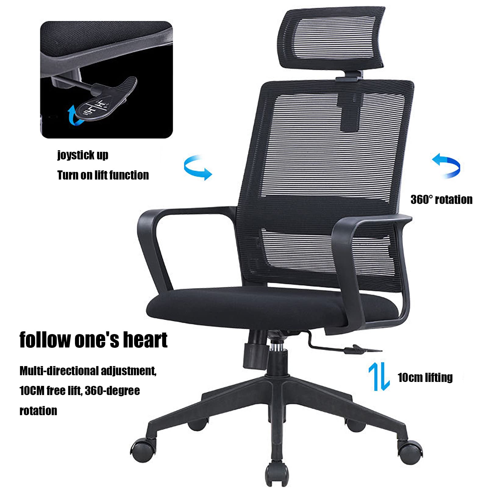 Krzesło biurowe Ergonomiczne podparcie lędźwi, krzesło biurowe Krzesło do domowego biura, Krzesła robocze do domowego biura z podłokietnikiem, zagłówkiem (Gray Blue Without Headrest)