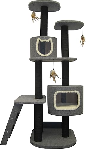 Penn-Plax Muebles de árbol para gatos Cat Life árbol de condominio de 5 pisos con varias perchas, cubículos, juguetes de plumas y postes rascadores