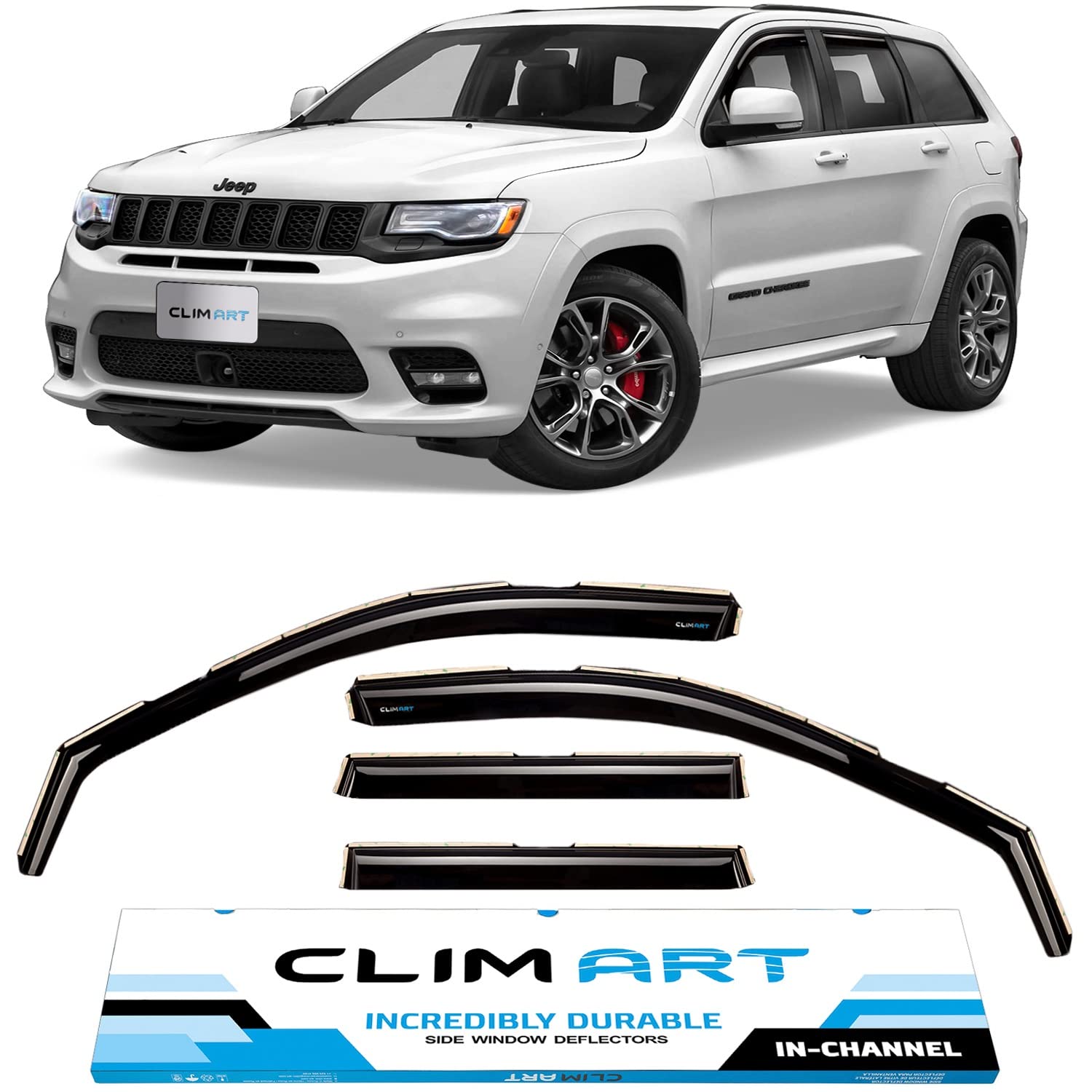 clim art in-channel incredibly durable rain guards for jeep grand cherokee 2011-2020, original window deflectors, vent deflector, vent window visors, dark smoke car accessories, 4 pcs - 611032lpf