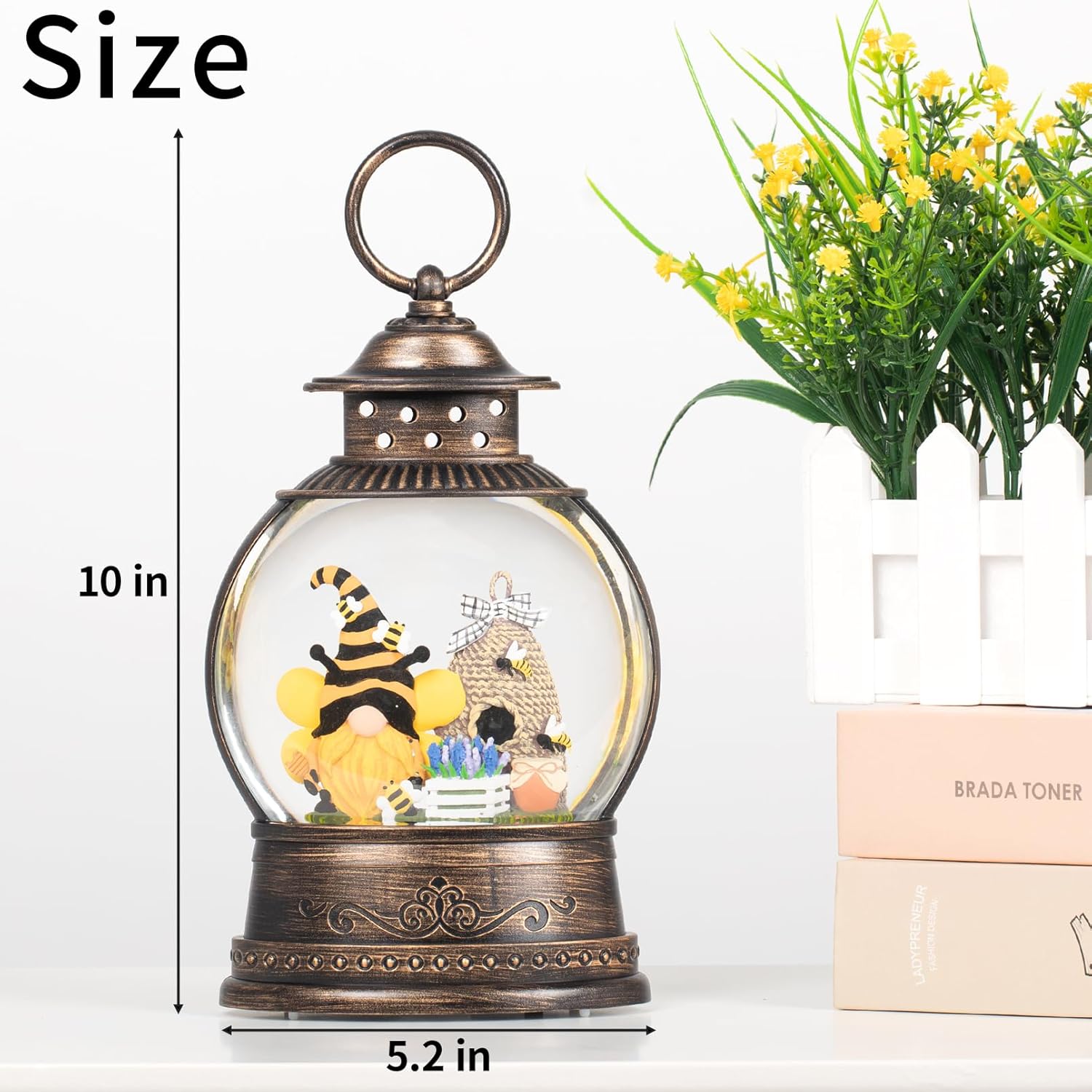 Easter Snow Globe Bee Hive Decor Spring Light Up Snow Globe 6H Timer Honey Bee Decorations for Spring Decor,Home Shelf Decor,Battery Operated & USB Operated