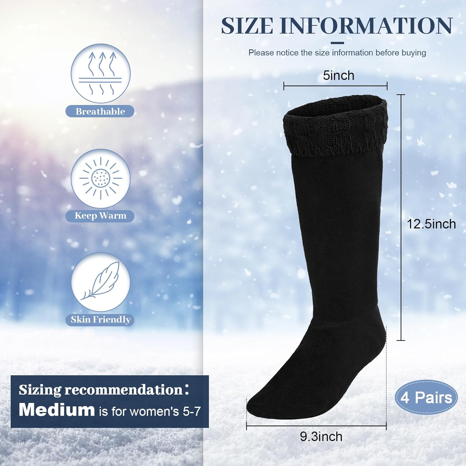 Hercicy Hunting Boots Socks Rain Boot Liners Stitch Cable Snow Warm Fleece Socks for Hiking Outdoor - Image 2