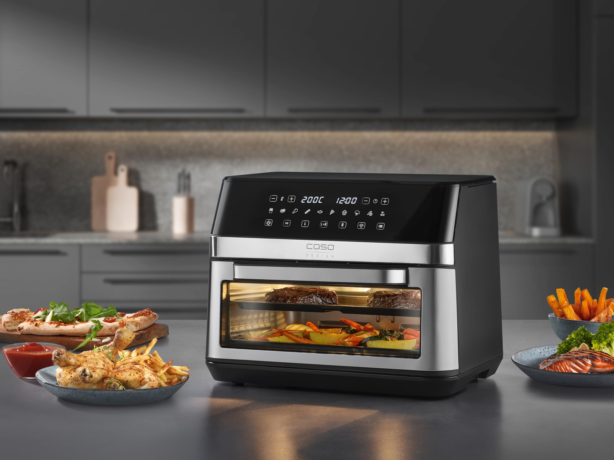 CASO AirFry DuoChef frytkownica na gorące powietrze z 2 komorami, pojemność 14 l, prawie beztłuszczowa, z 10 programami, 50-200°C, timer, okienko, shake, kosze nadają się do mycia w zmywarce