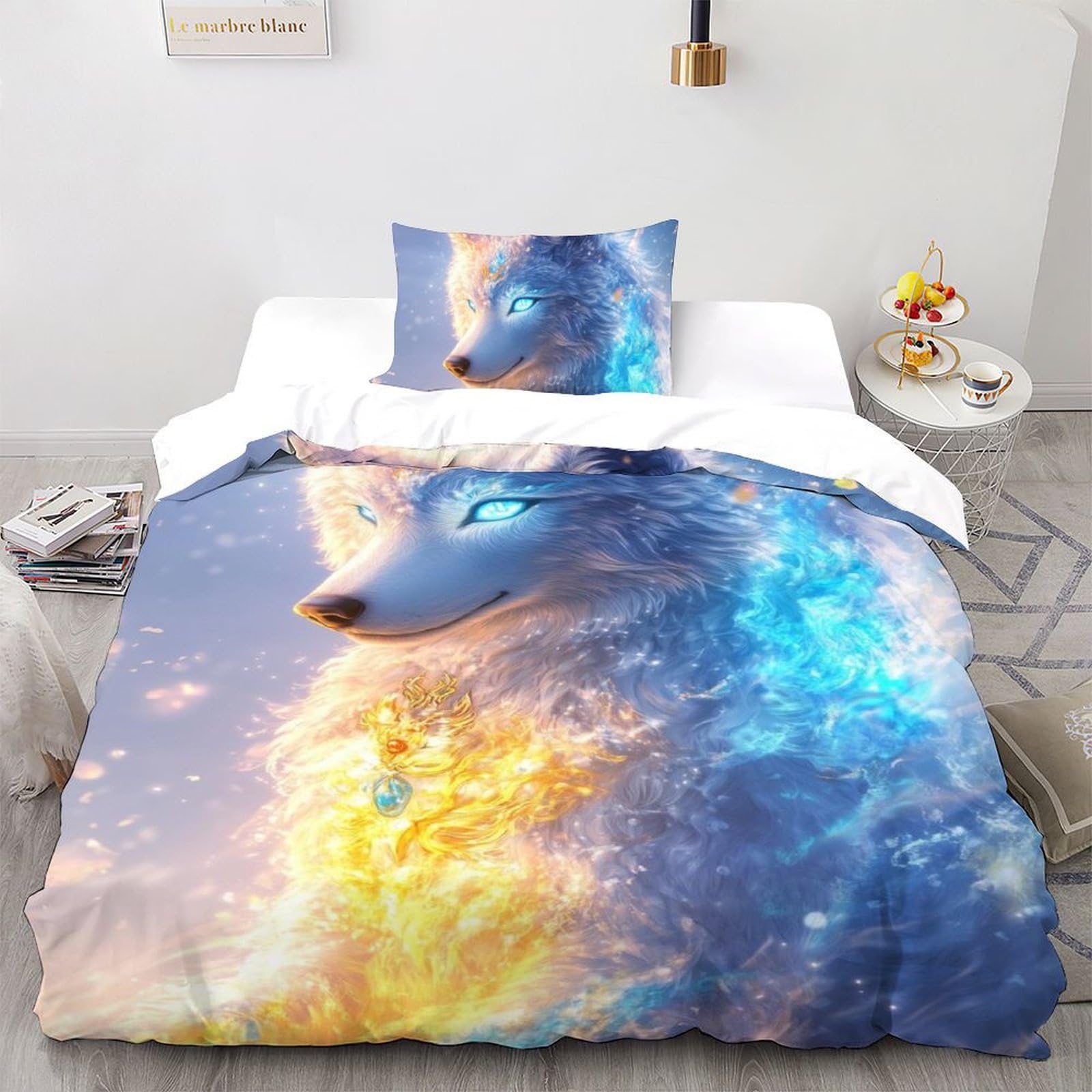 Housse de couette loup 135x200 en microfibre pour une chambre d'enfant aventure