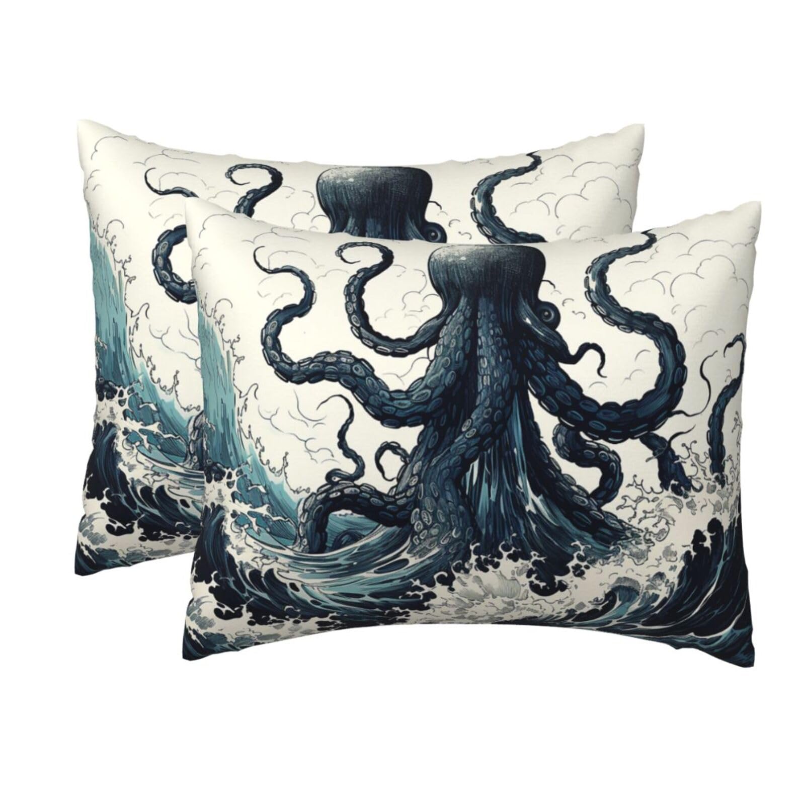 2 Pack Standard Pillow Cases with Hidden Zipper, Soft Breathable Pillow Covers for Hair and Skin, Ocean Inspired Sketch Pillowcases 20"x26" Bed Pillow Protectors Cover for Sleeping Gifts