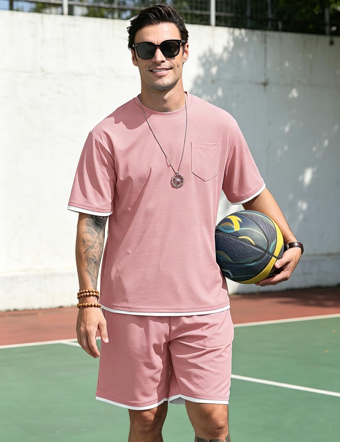 Men's Fashion 2 Piece Waffle Shirt and Shorts Sets Summer Beach Outfits Casual Tracksuits Set with Pockets