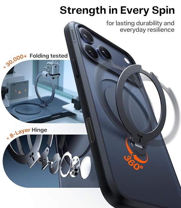 TORRAS Q3 Spin for iPhone 17 Pro Case, 360 Magnetic Stand, Black by TORRAS - Used condition - Image 3