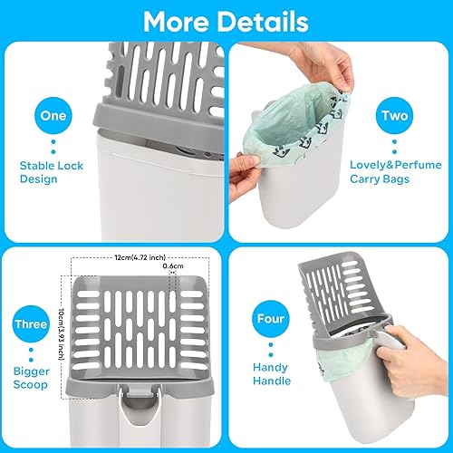 Miniatura 5 de MYPIN Recogedor grande de arena para gatos con bolsas, pala de arena para gatos mejorada con soporte y basura, pala para gatos con bolsas de basura