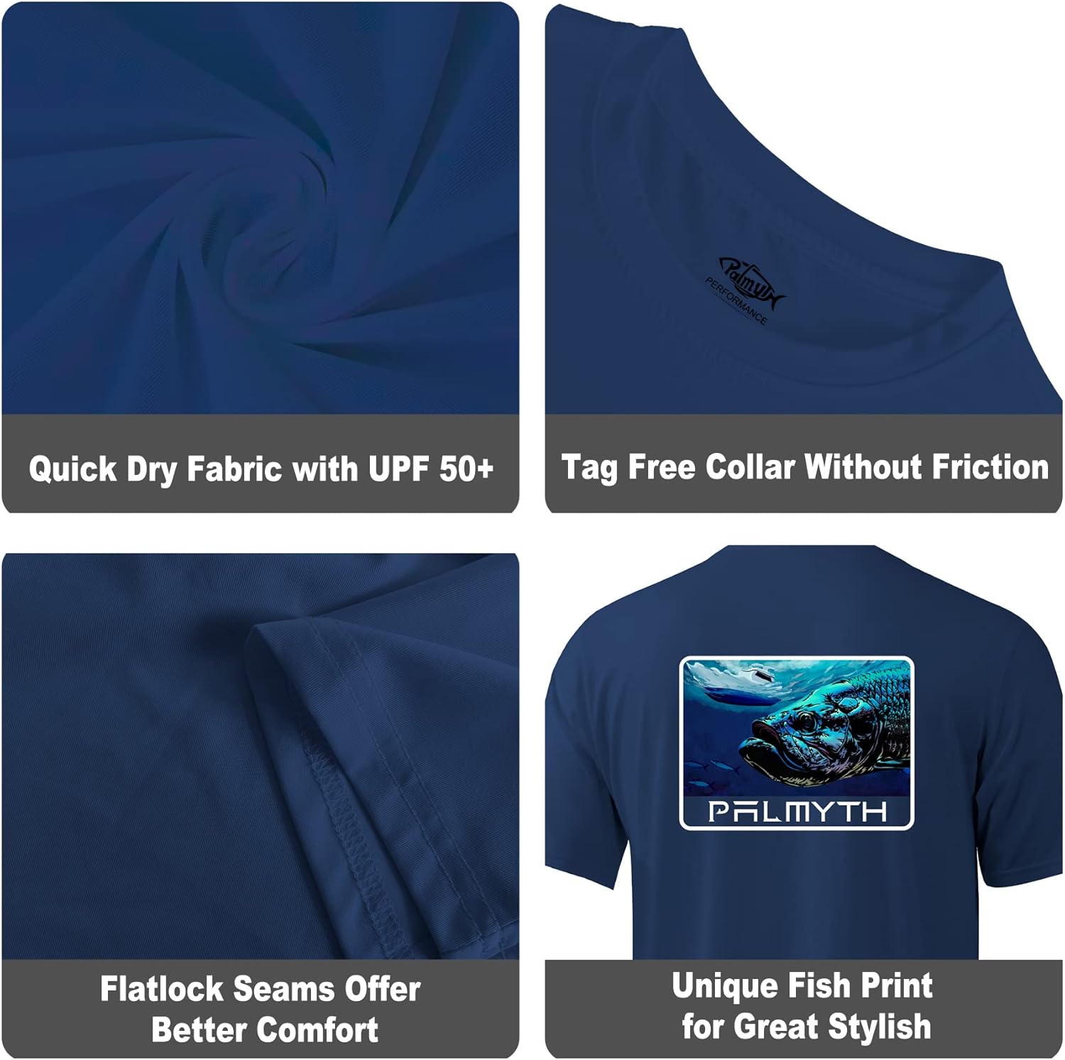 Palmyth Men's Fishing Shirt Short Sleeve Sun Protection UV UPF 50+ SPF T-Shirt - Image 5