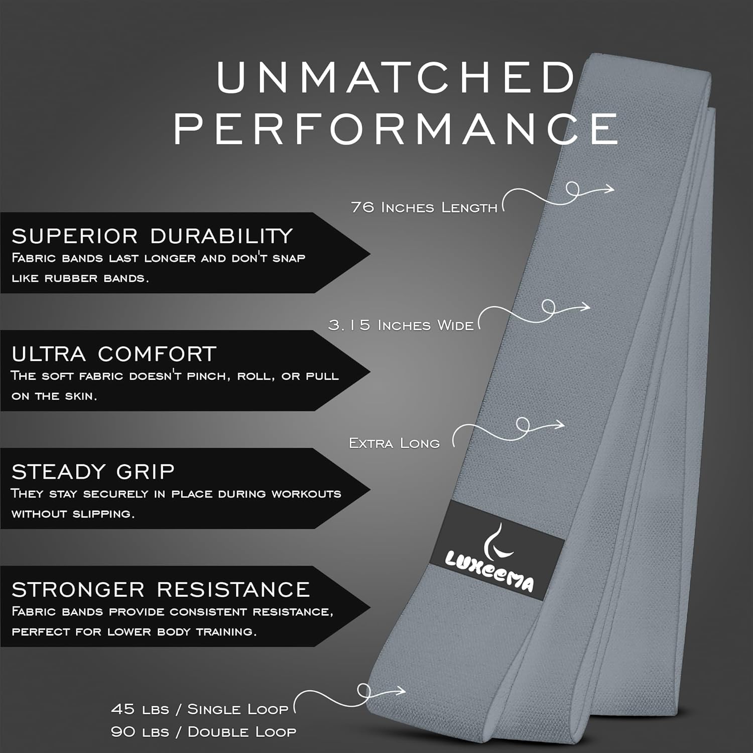 Performance Premium 76 inch Extended-Length Resistance Bands for Working Out | 3" Wide Non-Slip Extra Long Tall Thick Cloth Band, No Pinching & Snapping, Exercise Workout Fitness Stretch Band