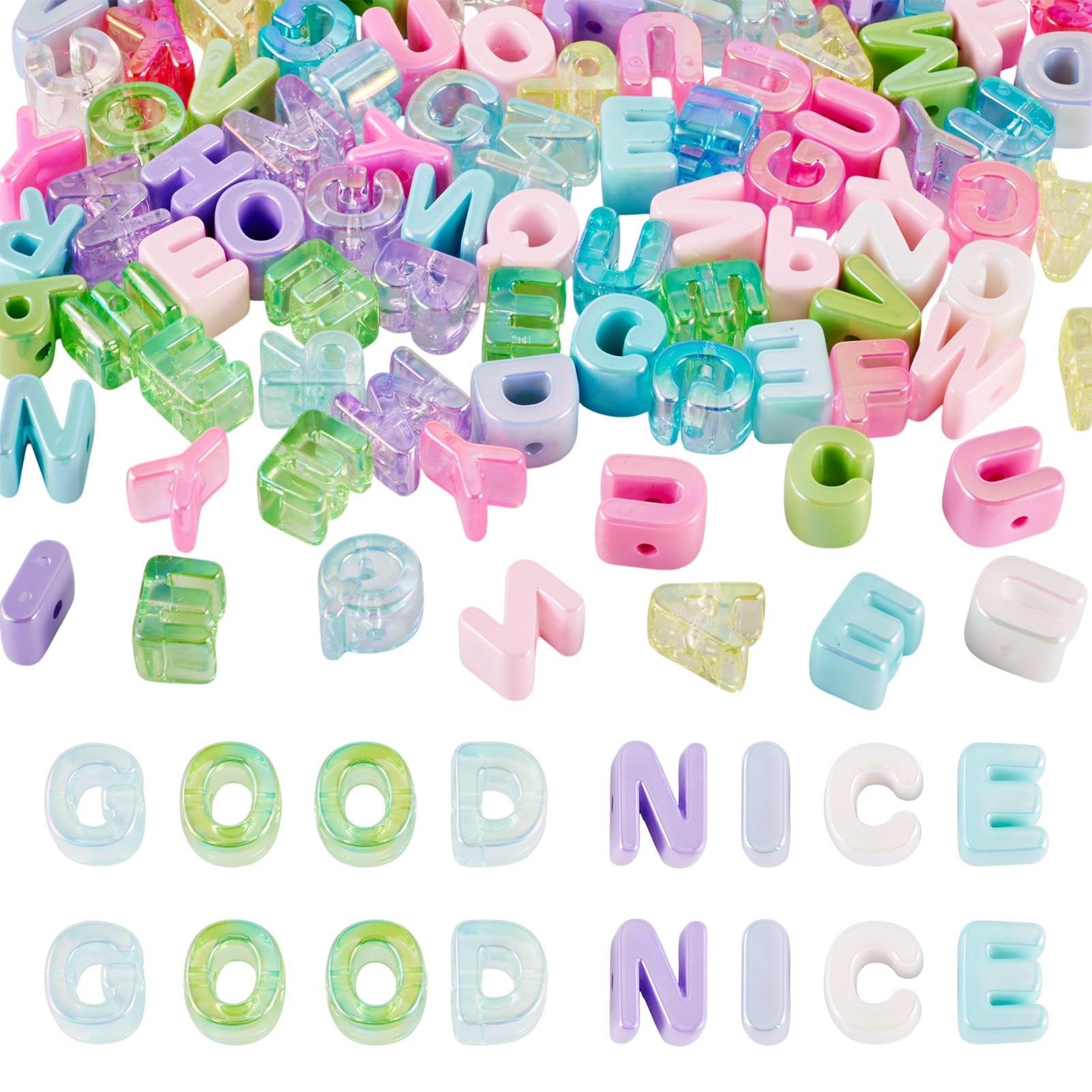 Cheriswelry 100Pcs UV Plating Letter Acrylic Beads 3D Random Iridescent Acrylic Letter Beads Loose Opaque Spacer Bead for DIY Jewelry Making Necklace Bracelet