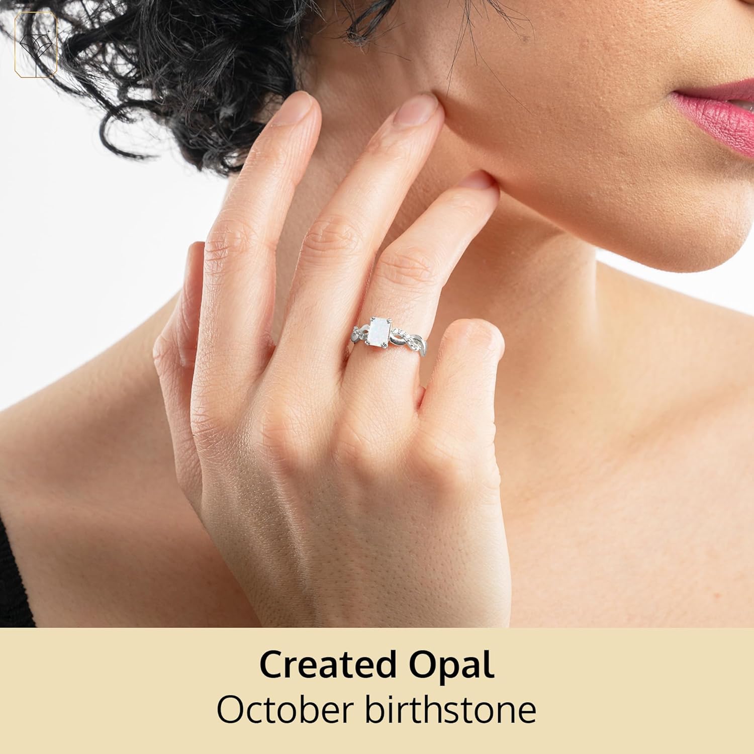 MAX + STONE Solid 10K Gold Gemstone Rings for Women | Emerald Cut Birthstone Rings with Twisted Band in Size 6 to 8 | Anti Tarnishing Statement Cocktail Ring with Gift Box - Image 2