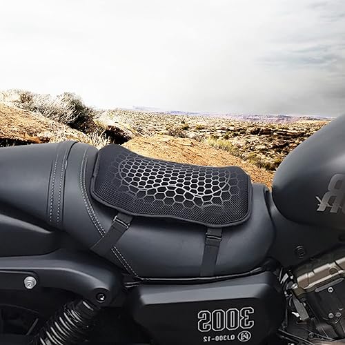 Miniatura 6 de Cojín de asiento de gel para motocicleta, cojín de asiento disponible para pasajeros traseros, estructura de panal transpirable, antideslizante,