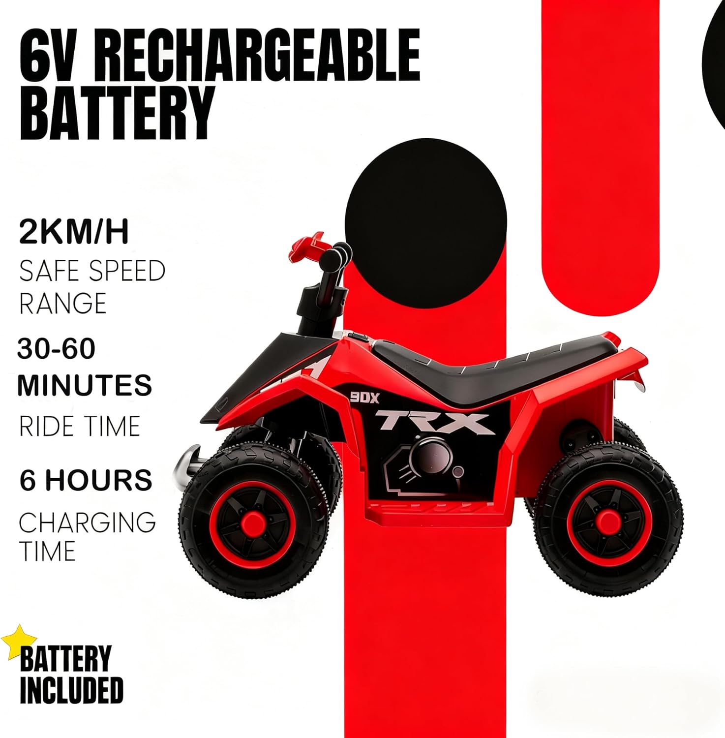 6V Kids Ride On ATV Quad for Boys & Girls, Battery Powered 4-Wheeler with Forward/Reverse, LED Lights, Built-in Music, Wide Seat, Plastic Wheels, Off-Road Style Electric Ride On Toy for Kids Ages 2–6