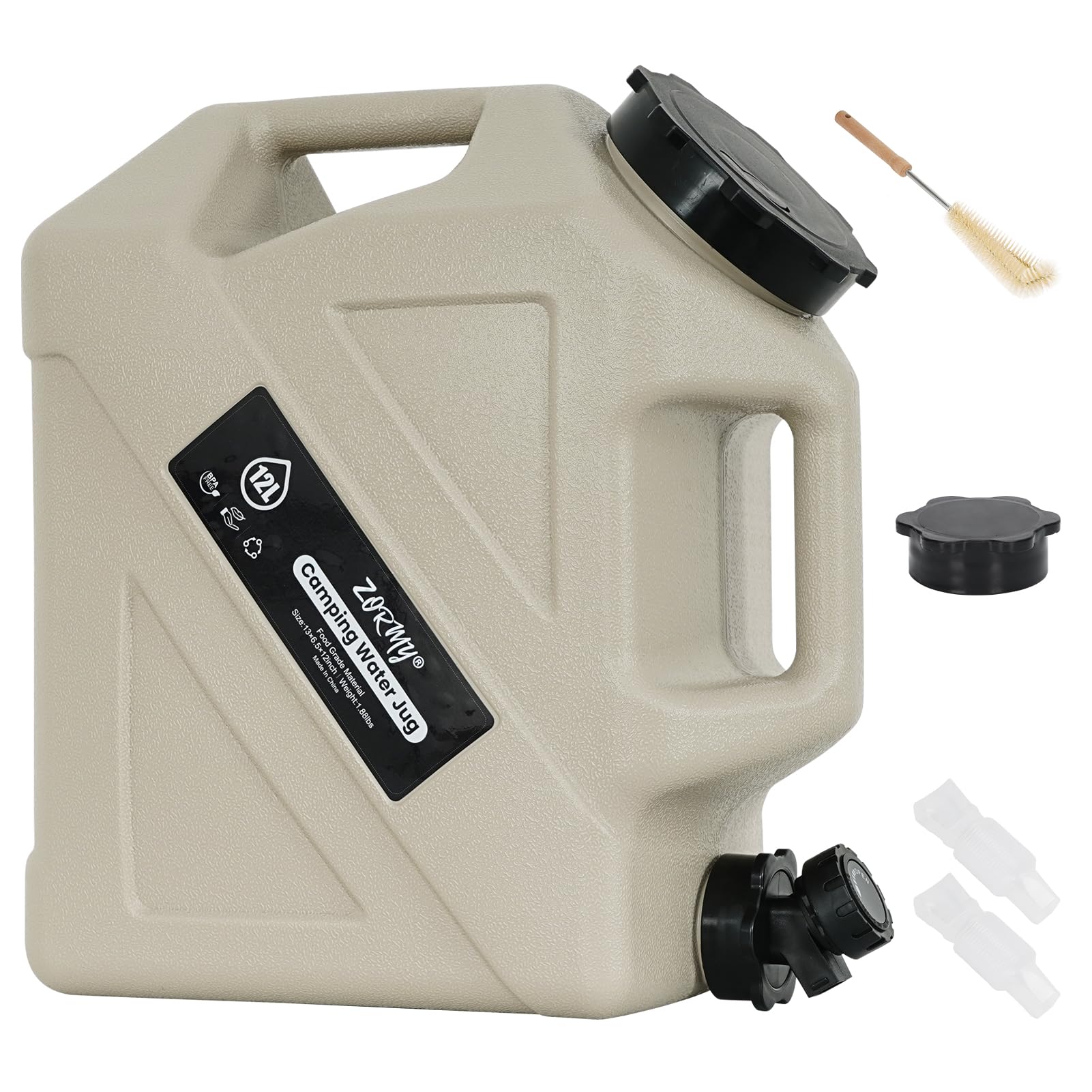 Zormy Grey 3.2 Gallon Camping Water Container With Faucet, Camping Water Jug, Portable Water Storage Container, Bpa Free, Large Emergency Water Storage For Camping, Vehicle, Car