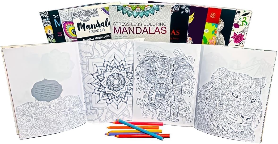 Idea Liftoff™ 12 Pack Adult Coloring Book Super Set - Bundle with 12 Adult Coloring Books for Women, Men Featuring Mandalas and More | Advanced Coloring Books Bulk