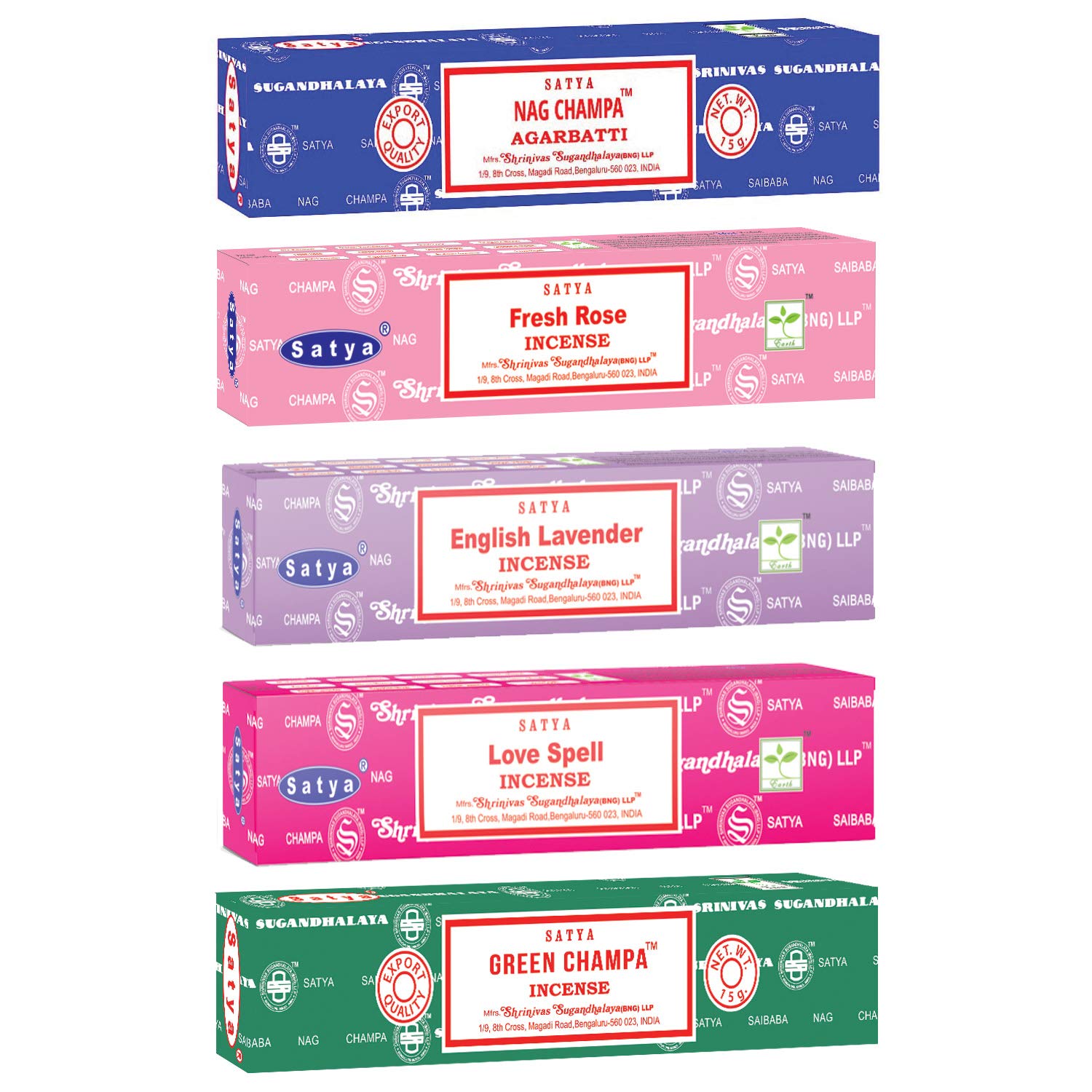Satya Nag Champa Incense Sticks – 5 Pack Variety | Hand-Rolled Natural Agarbatti | All-Natural Scented Incense for Meditation, Yoga & Relaxation (Romance)