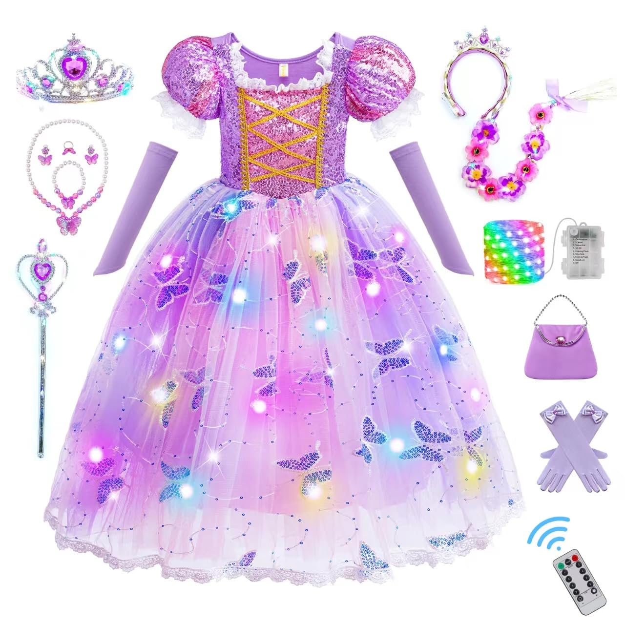 CIYTI Light Up Princess Dresses for Girls Toddler Halloween Birthday Party Girls Costume with Accessories