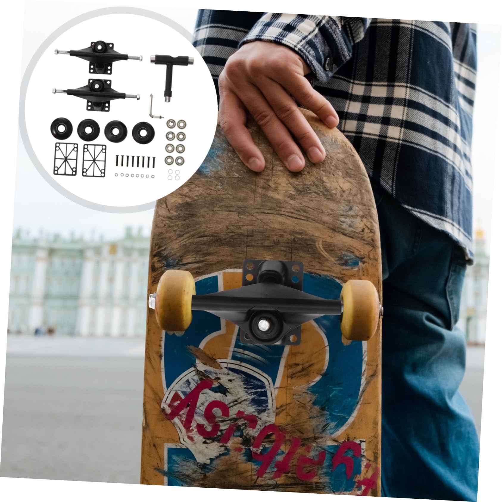 Abaodam Kit Complet de Pont de Skateboard Camions en Alliage D'aluminium et Roues PU, Accessoires Faciles à Installer pour Skateurs, Charge Résistante et Clé Incluse Plusieurs Styles
