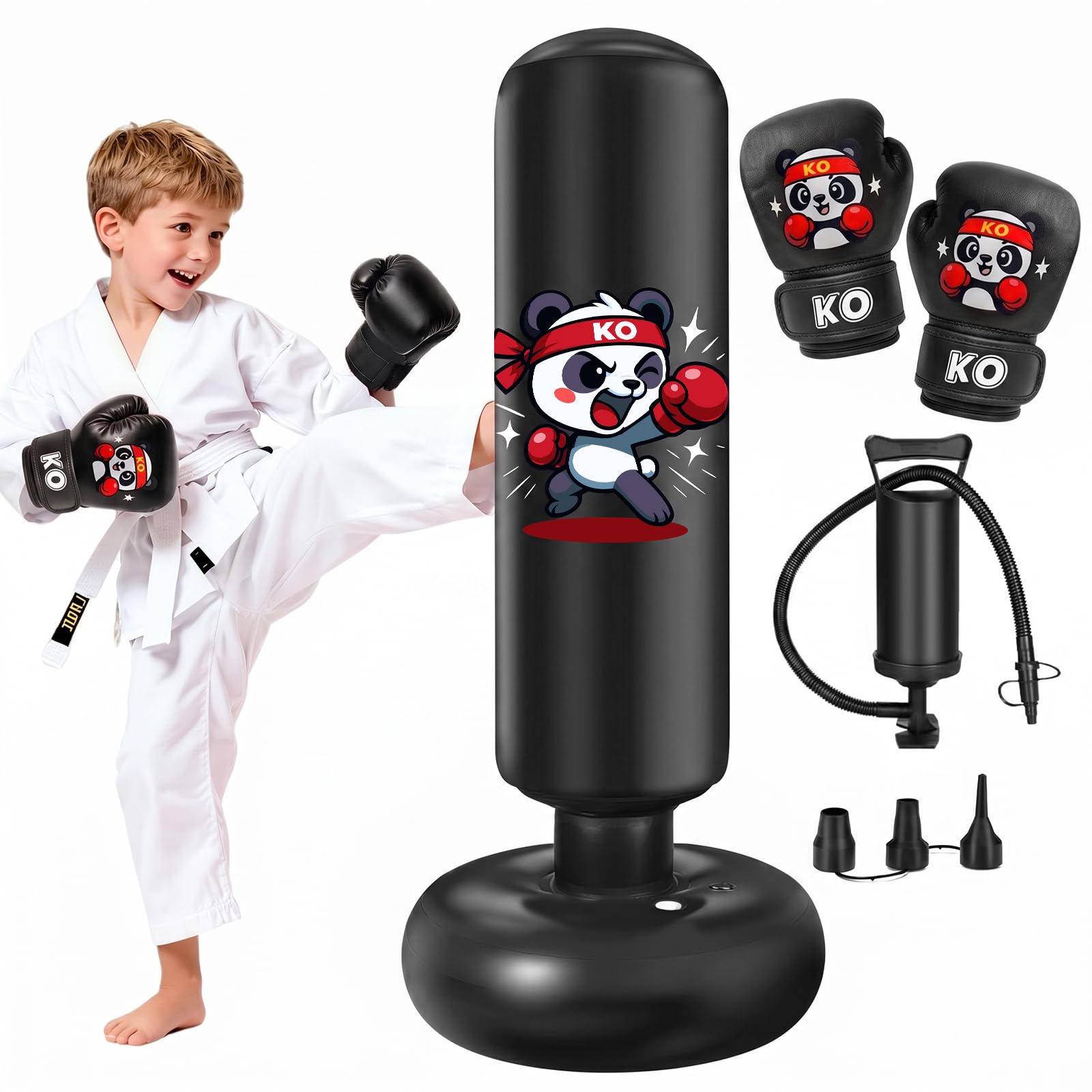 Boxsack Kinder Ninonly 130cm Muster Standboxsack Kinder mit Boxhandschuhen Üben von Karate,Taekwondo für Jungen und Mädchen