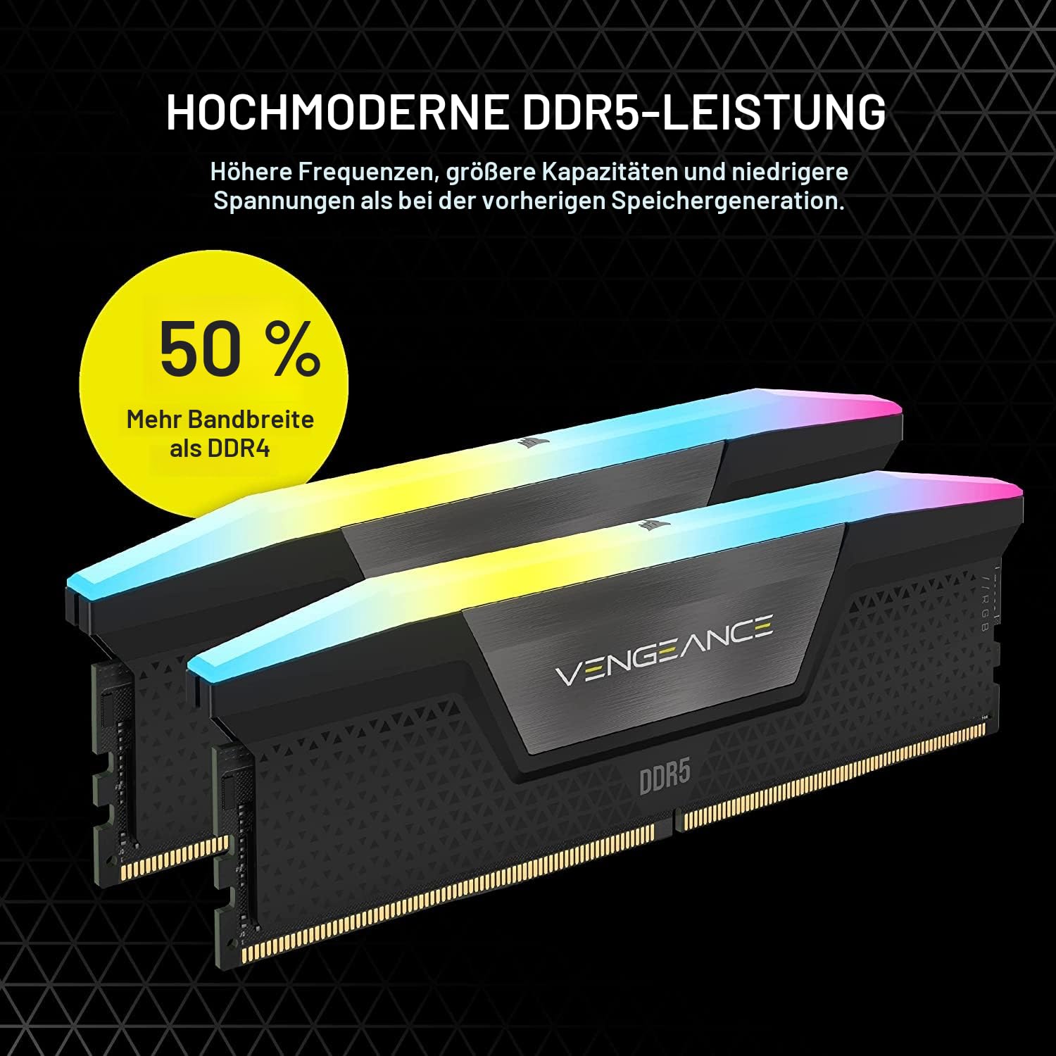 Corsair Vengeance RGB SchwarzB Kit (2x16GB) DDR5-5600 CL40 DIMM Arbeitsspeicher 32G – Bild 3