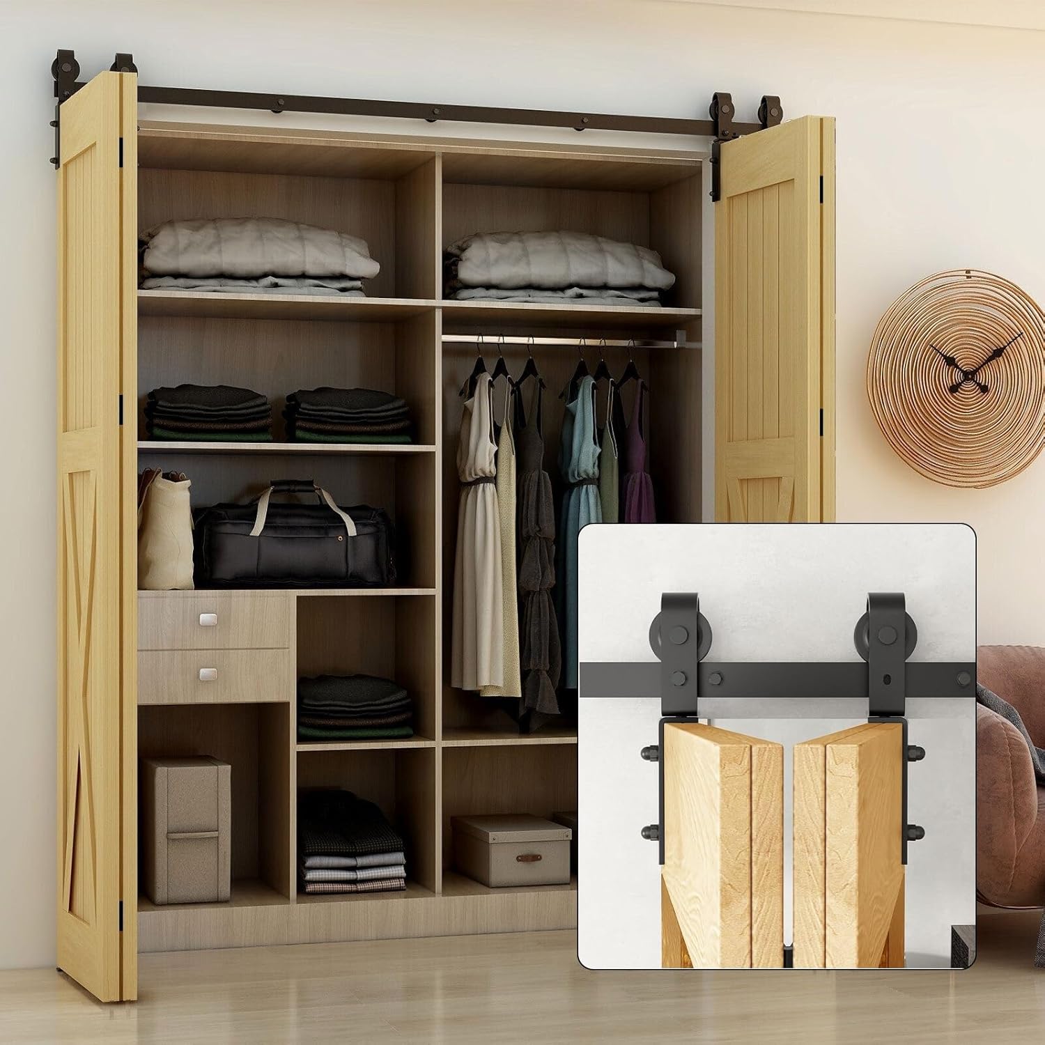 吊り戸レール 二つ折りスライド納屋ドアハードウェア高耐久ローラー