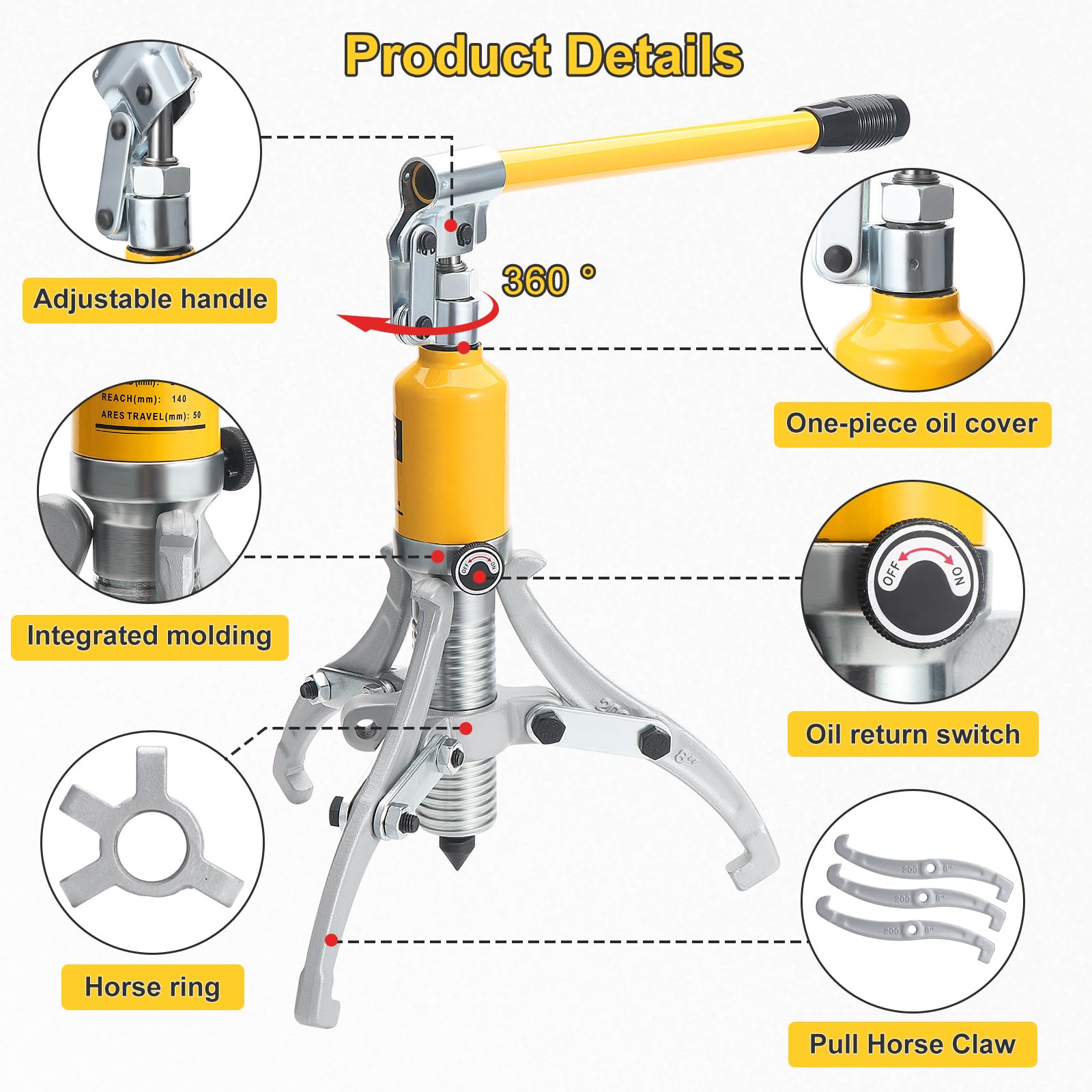 HSEAMALL 5T Hydraulic Puller, Wheel Hub Puller, 3 Jaw Hydraulic Puller, Inner Bearing Puller for Bearings, Wheel Bearing Puller, Wheel Bearing Puller, — view 4