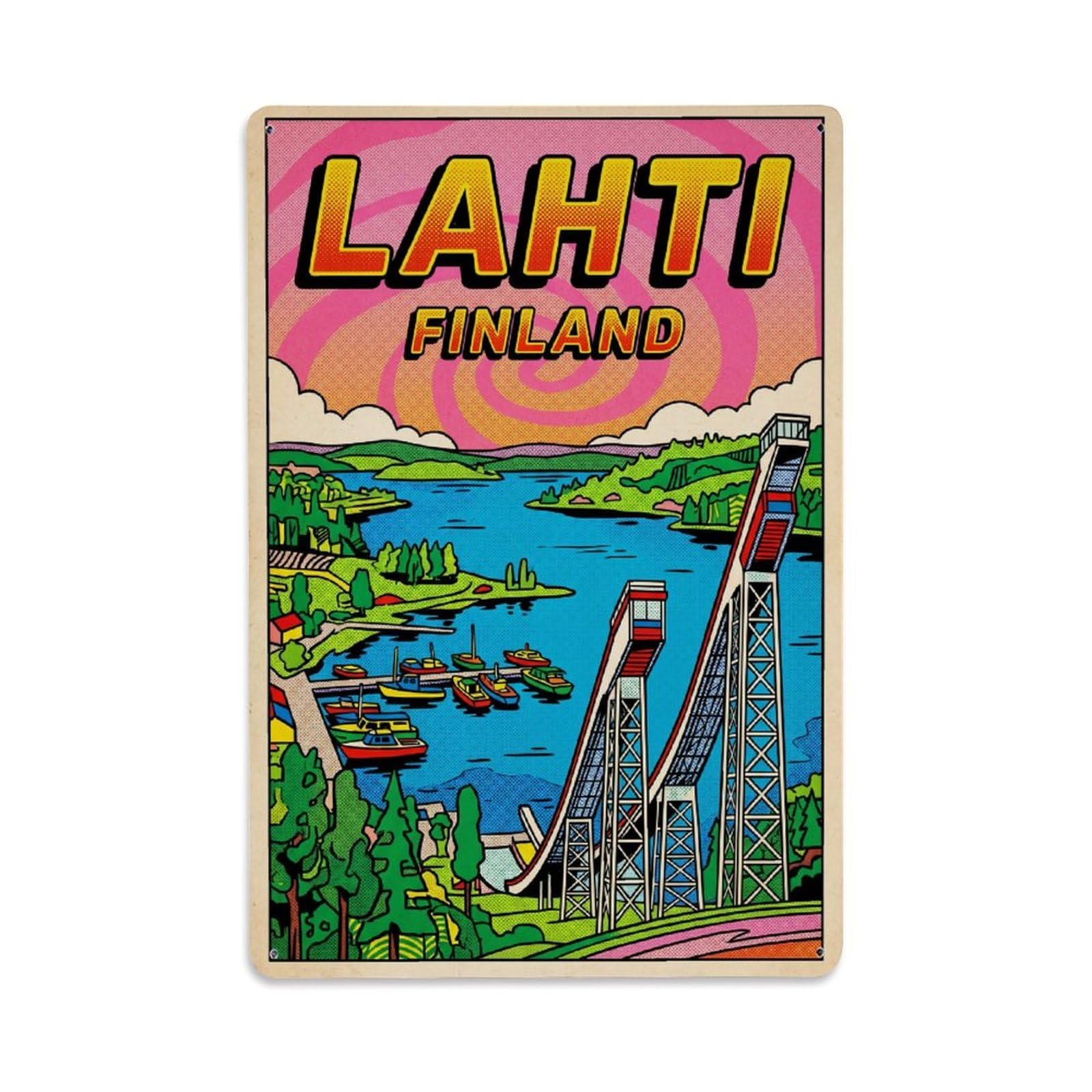 Metal Tin Sign Finland Lahti Vintage Travel