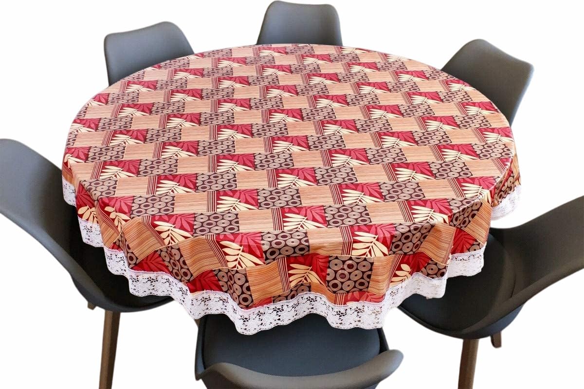 Center & Dining Table Cover Multi Color Flower Check Printed Table Cloth with White Lace - Waterpoof & Dustproof Round Shape Table Cloth (40" Round)-Table Cloth Multicolor 41-image-12