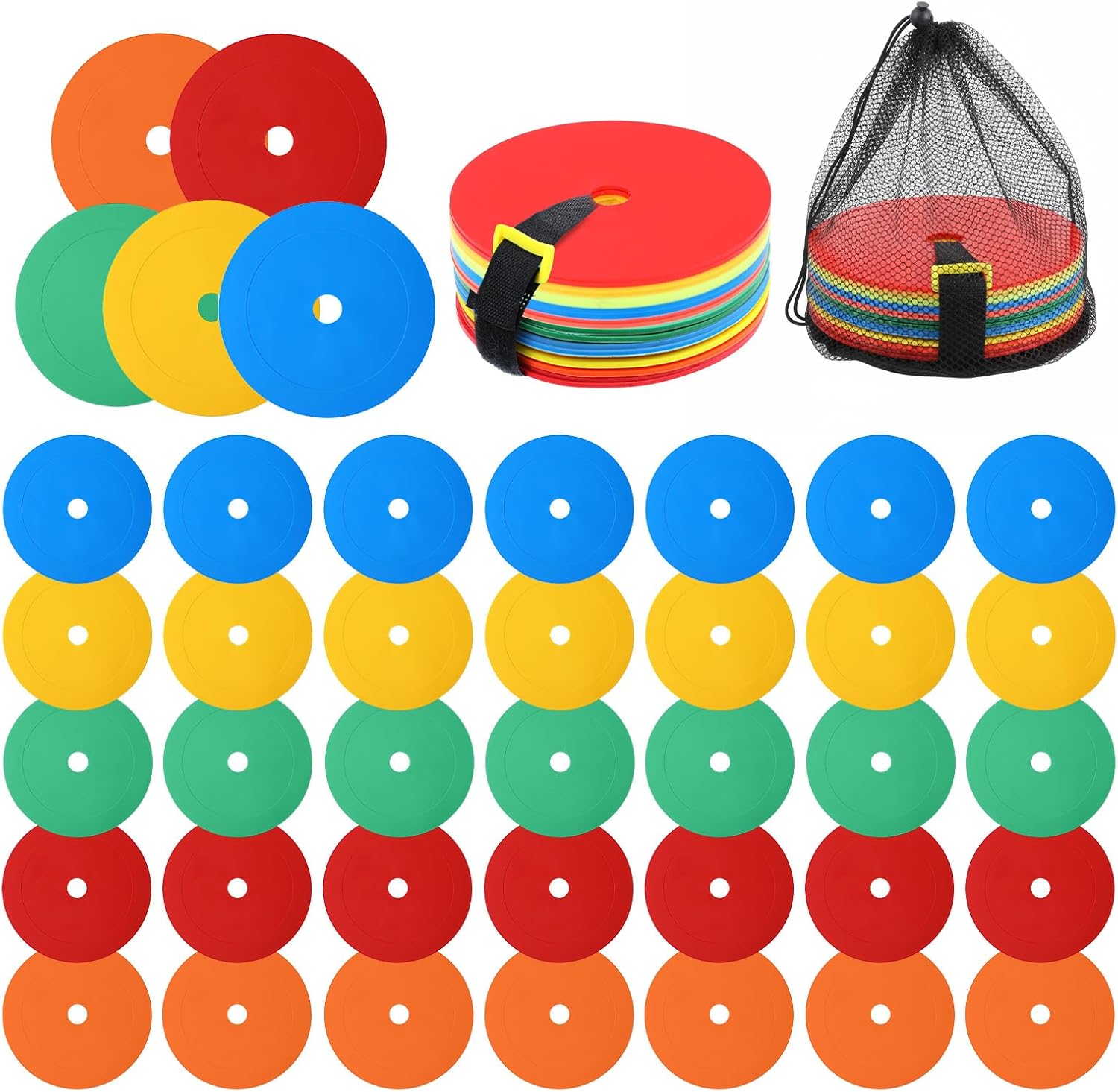 40 Pcs 6 inch Flat Cones Spot Markers Non-Skid Floor Hole Soccer Cones Field Court Spot Markers Flat Discs Soccer Training Equipment for Football Sports Speed Agility Practice