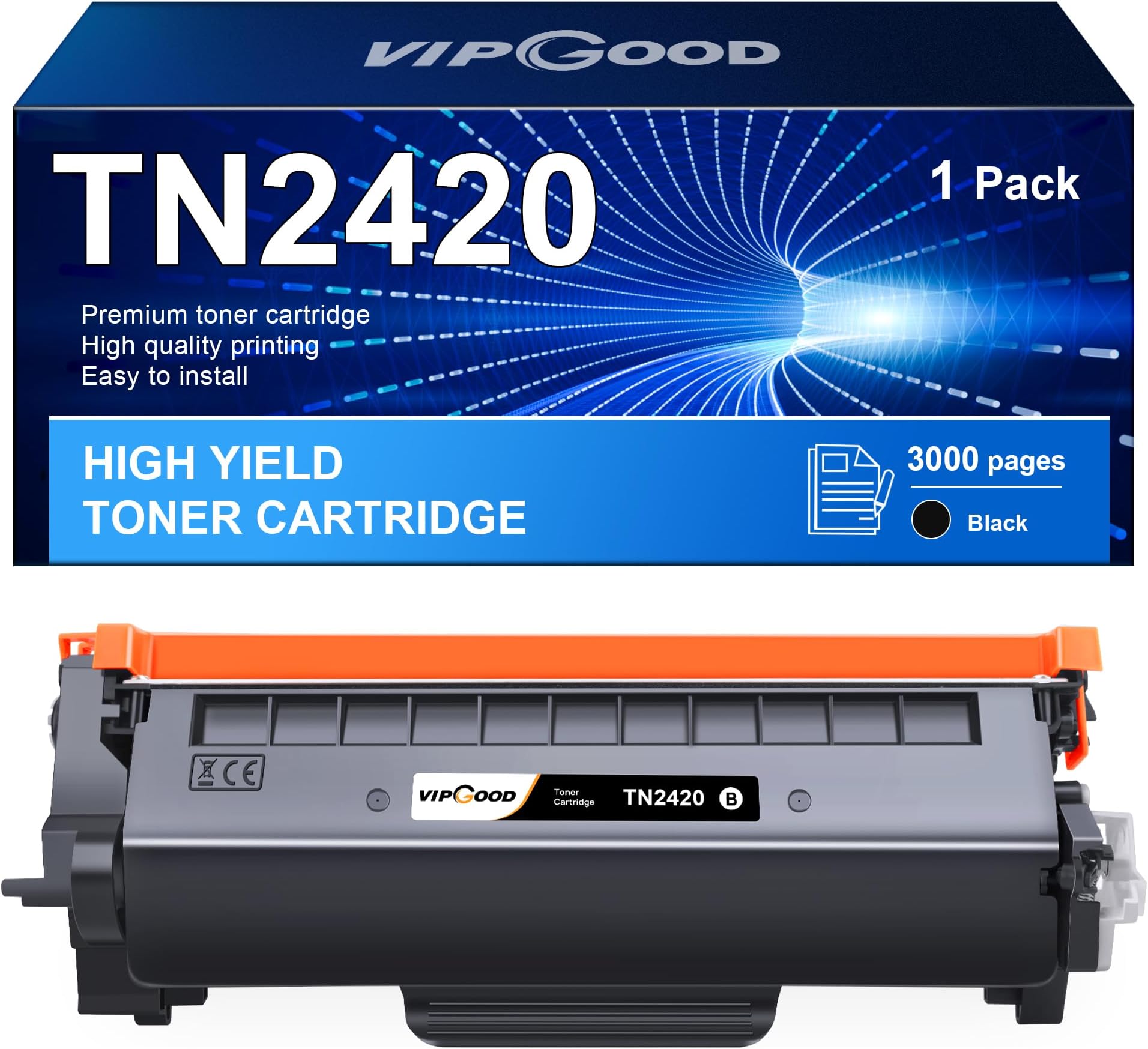 VIPGOOD TN2420 TN-2420 Toner Cartridges Compatible for Brother TN 2420 TN2410 TN-2410 for HL-L2350DW MFC-L2710DN L2710DW L2730DW L2750D DCP-L2510D L2530DW L2550DN HL-L2310D L2357DW L2370DN (1 Black)