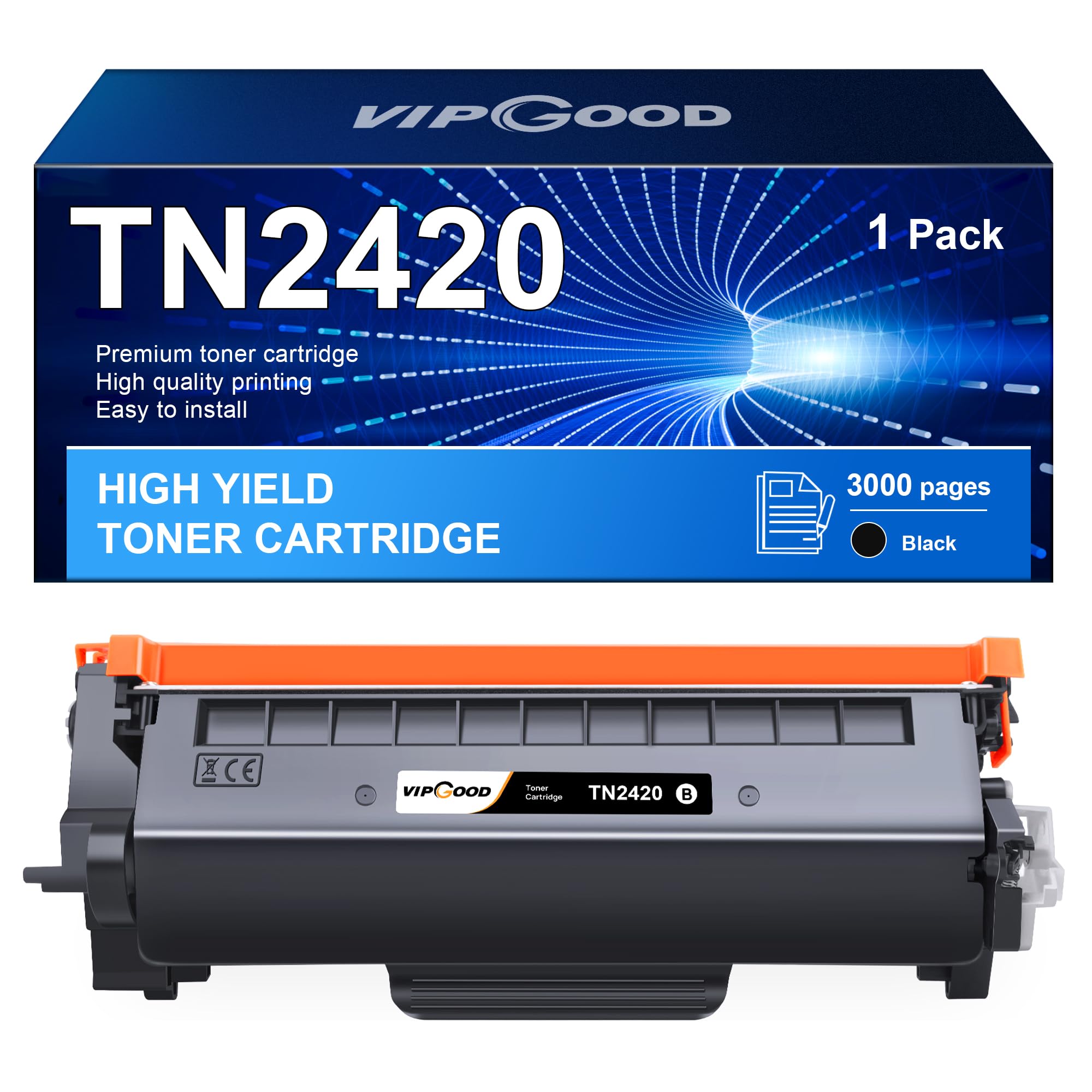 VIPGOOD TN2420 TN-2420 Toner Cartridges Compatible for Brother TN 2420 TN2410 TN-2410 for HL-L2350DW MFC-L2710DN L2710DW L2730DW L2750D DCP-L2510D L2530DW L2550DN HL-L2310D L2357DW L2370DN (1 Black)