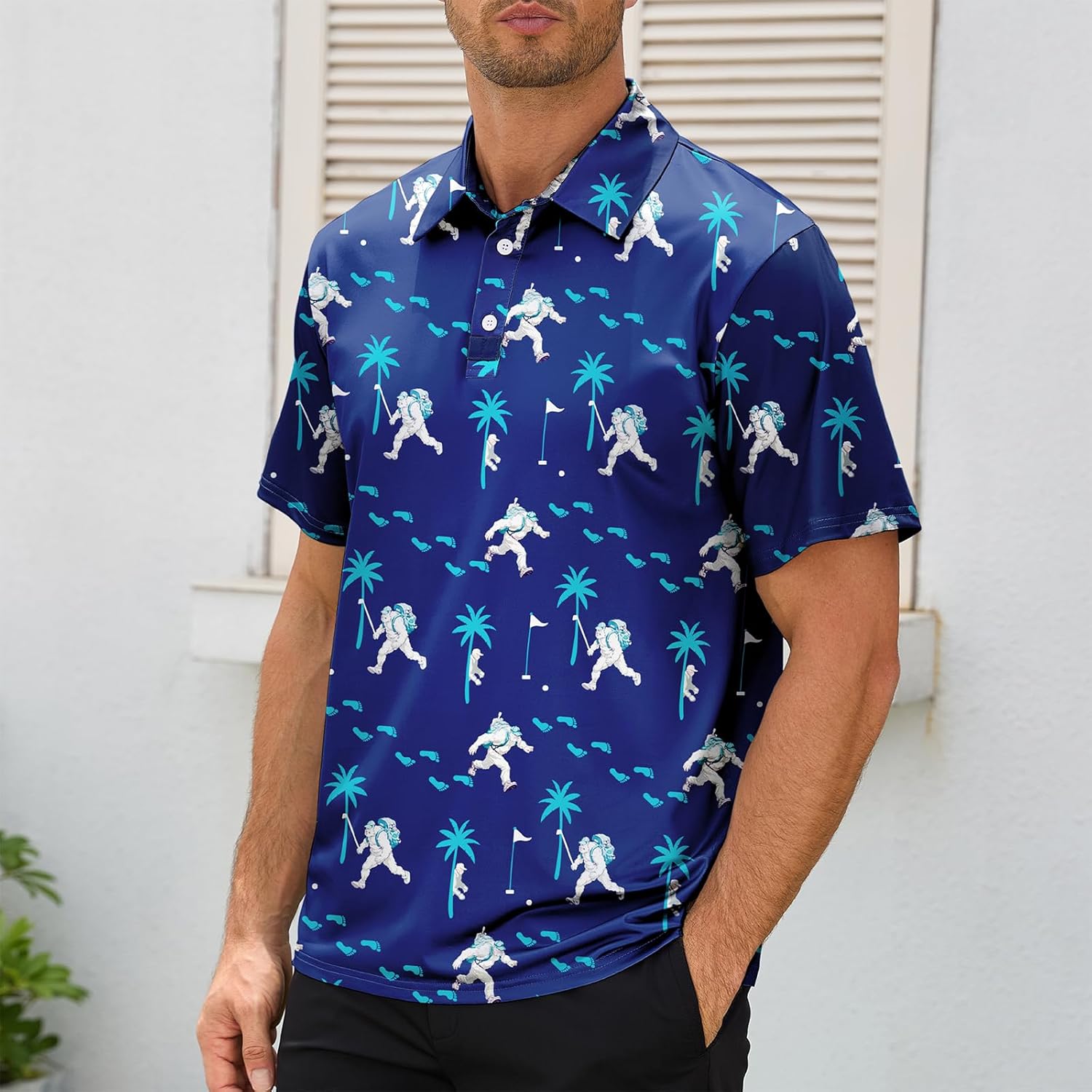 Men's Golf Polo Shirts,Funny Print Short Sleeve,Casual Collar Performance Moisture Wicking Quick Dry Golf Polo Shirts - Image 3