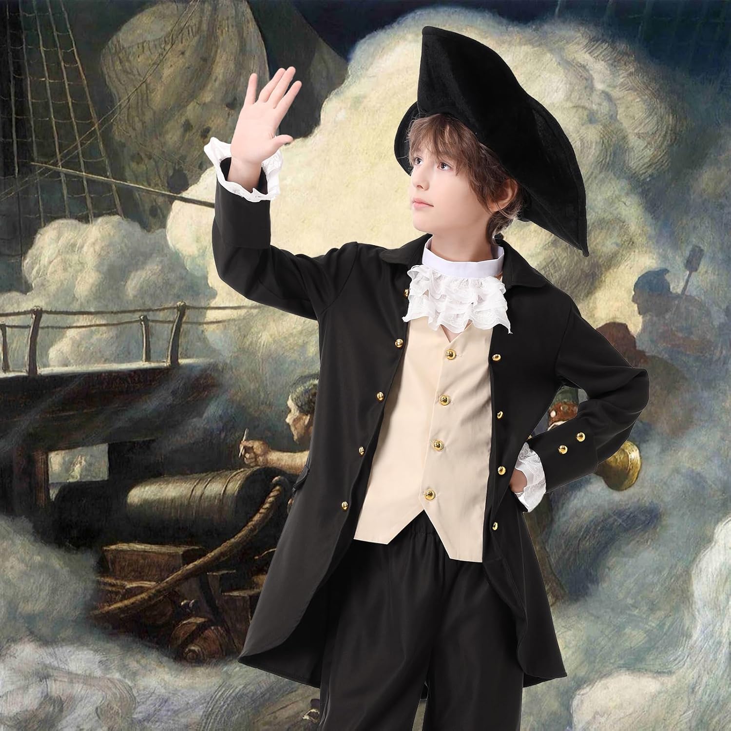 Kids Colonial Costume Boys 18th Century America Cosplay Costume with Hat 4-17 - Image 7