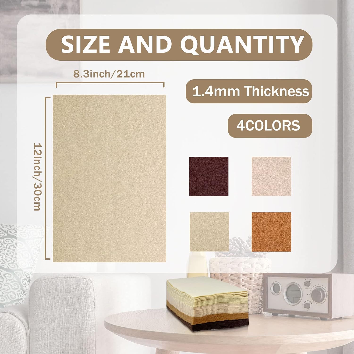 Soft Felt Sheets, 8x12 inches Assorted Craft Felt Fabric, 1.4mm Thick Felt Square for Crafts, 4 Colors 40 Pieces Color Felt for Craft DIY Project (Brown SERIES)