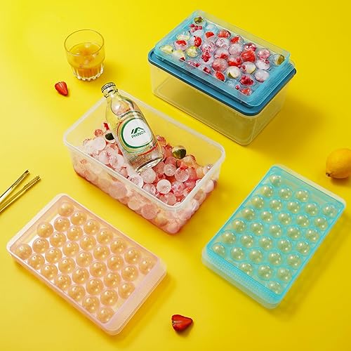 Miniatura 8 de PHINOX - Bandeja de cubitos de hielo con tapa y contenedor, bandejas redondas de hielo para congelador, bandejas de hielo para hacer cubitos de