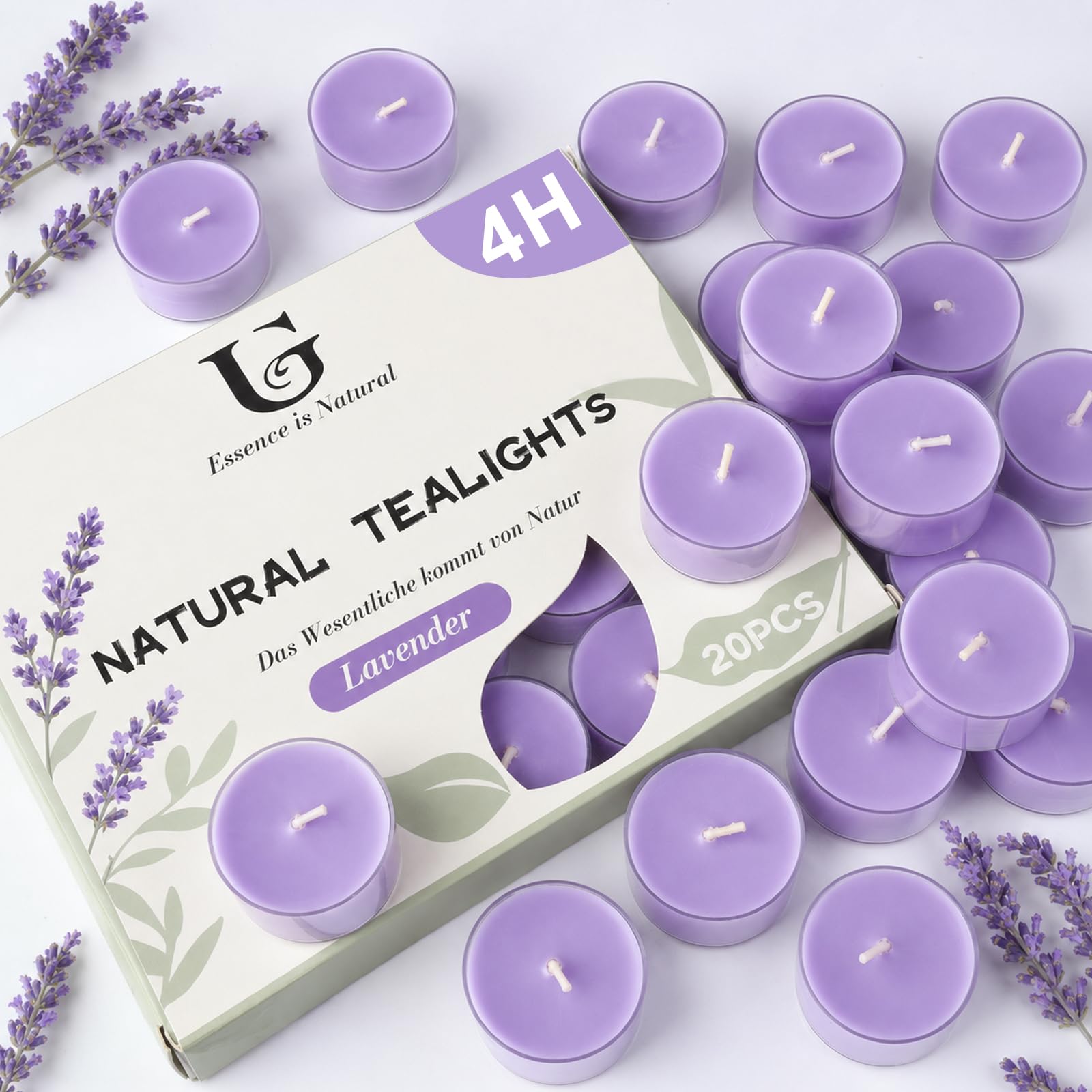 20 Pack Lavender Scented Tea Light Candles - 4 Hour Burn Time, Long-Burning Scented Candles for Home, Relaxation, Romantic Dinners & Decor