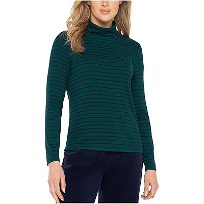 Liverpool Los Angeles Long Sleeve Turtleneck Knit Top emerald/navy stripe