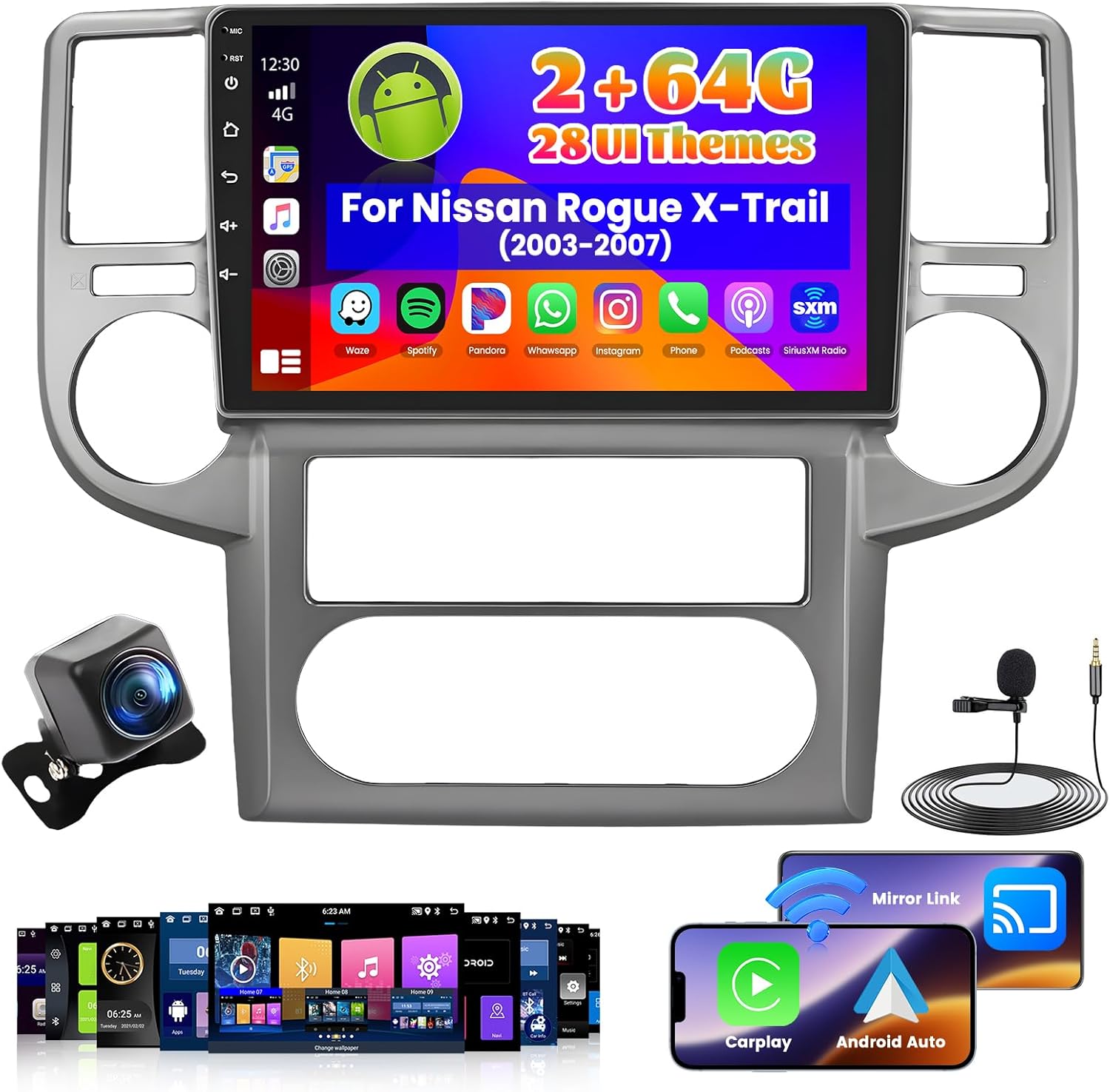 Roinvou 2+64G Radio for Nissan Rogue X-Trail 2003 2004 2005 2006 2007 Android 13 Car Stereo Wireless Carplay, 10.1 inch Touch Screen for Nissan Rogue Android Auto + Backup Camera