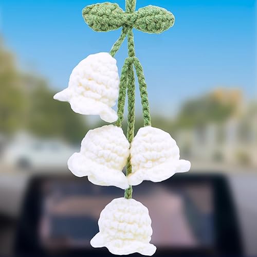 Accesorios para colgar espejos de automóvil, colgante de flor de lirio tejido hecho a mano, bonita decoración colgante de ganchillo para espejo