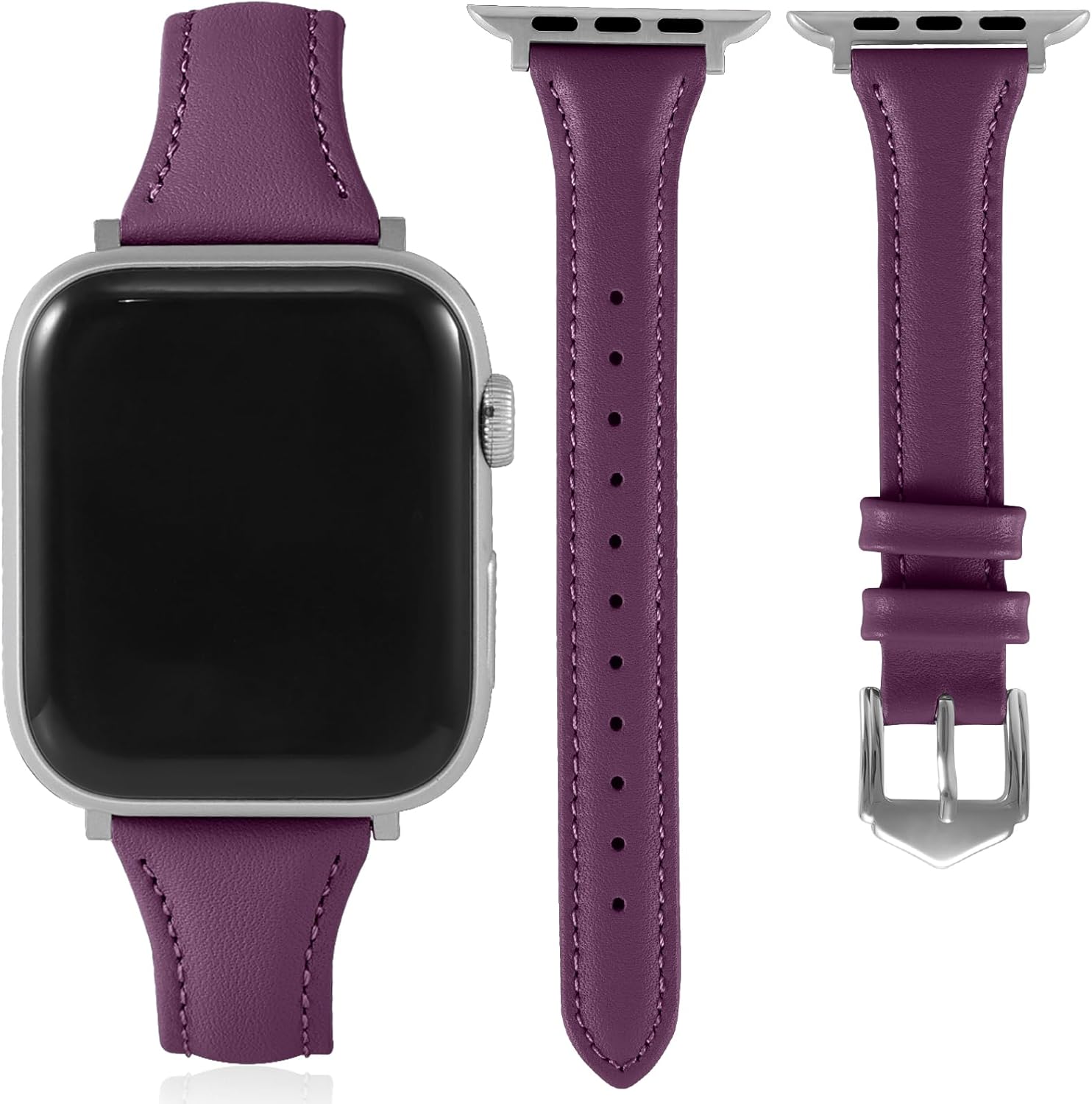 Slim Soft Genuine Leather Bands Compatible with Apple Watch Band 38mm 40mm 41mm 42mm 44mm 45mm 46mm 49mm for Women, Dressy Durable Leather Replacement Strap for iWatch SE Ultra 11 10 9 8 7 6 5 4 3 2 1