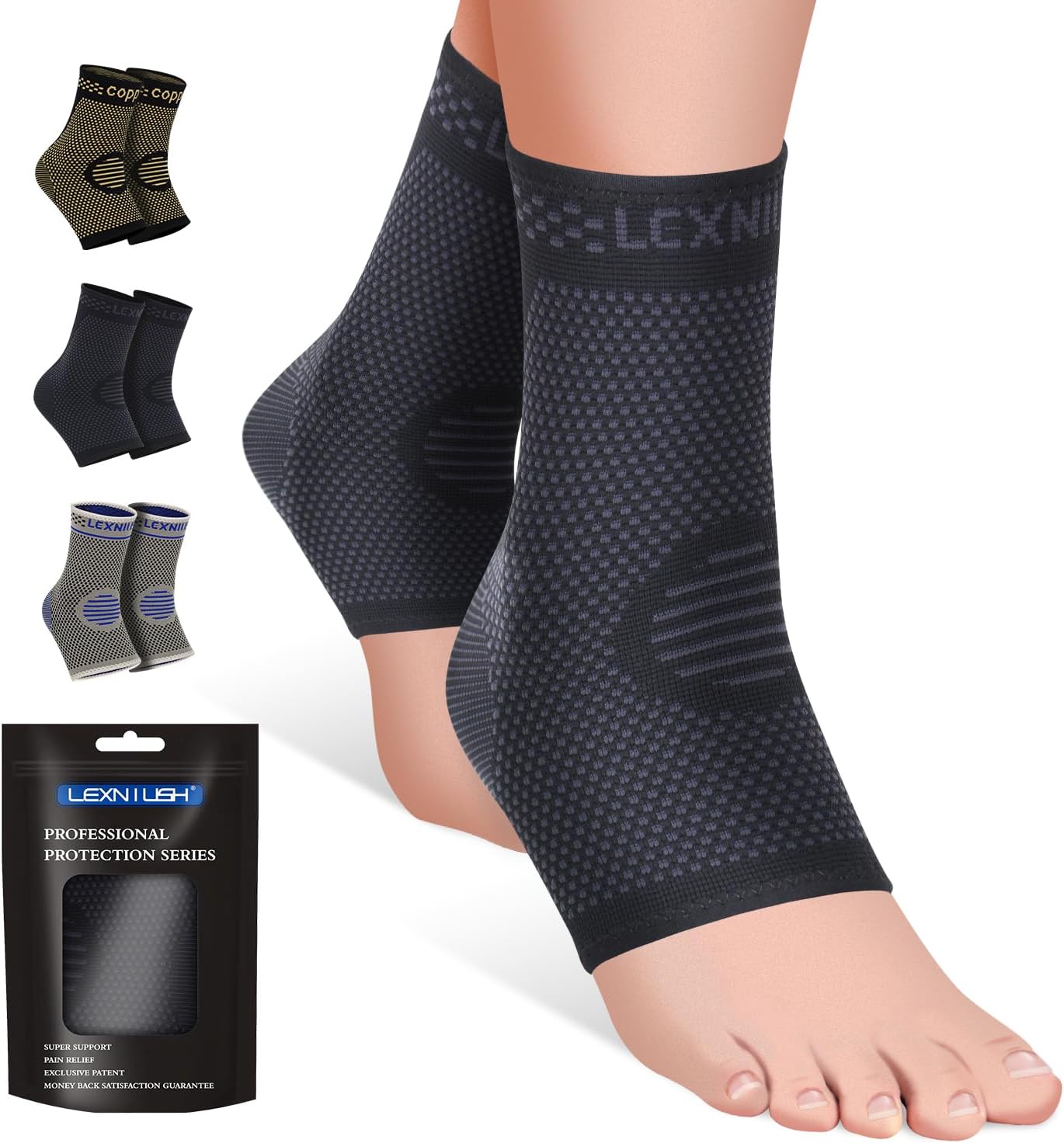 2 Pack Ankle Support for Sprained Ankle, Plantar Fasciitis Relief Achilles Tendonitis Support, Ankle brace Support for Men & Women, Ankle Compression Socks Support for Ligament Damage, Sports