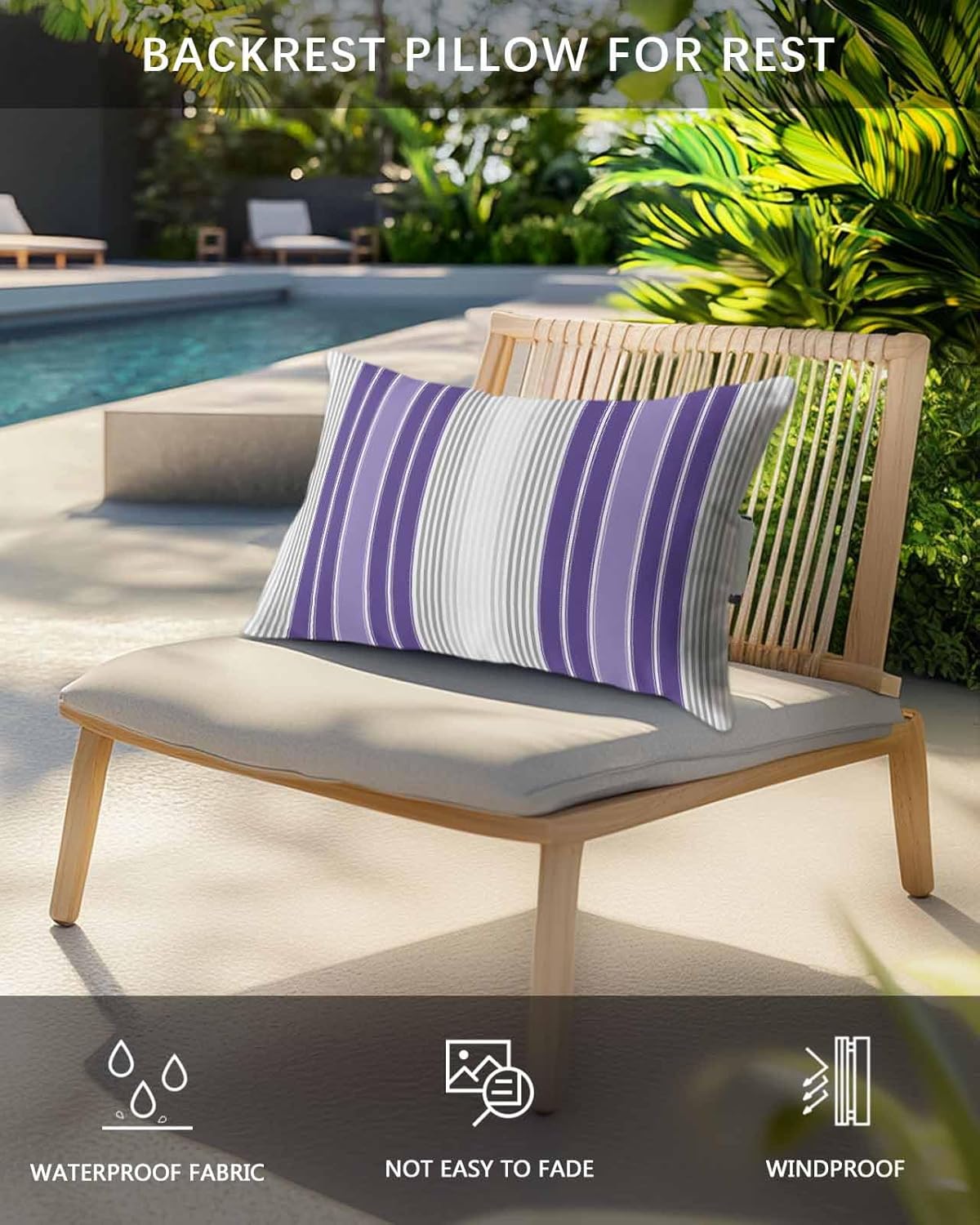 Pack of 4 Outdoor Lumbar Pillow Covers, Purple Gray Stripes Waterproof Throw Pillow Covers Set, Modern Simple Abstract Vertical Lines Outdoor Decorative Cushion Case for Patio Beach, 11x16 Inch