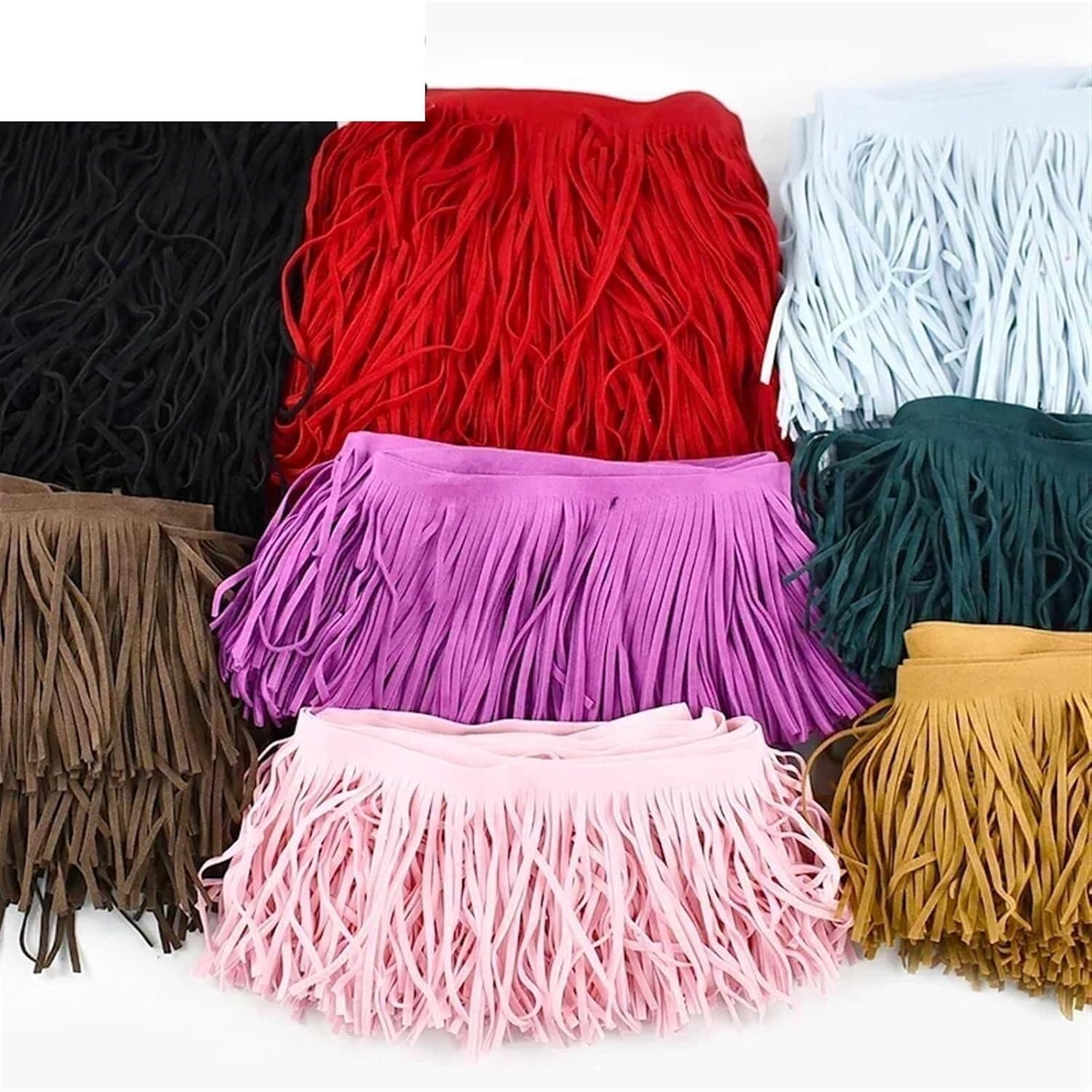 5 mètres de Garniture de Pompon en Cuir et Daim, adaptés aux Sacs et aux vêtements(TF005-RoseRed63,15cm)