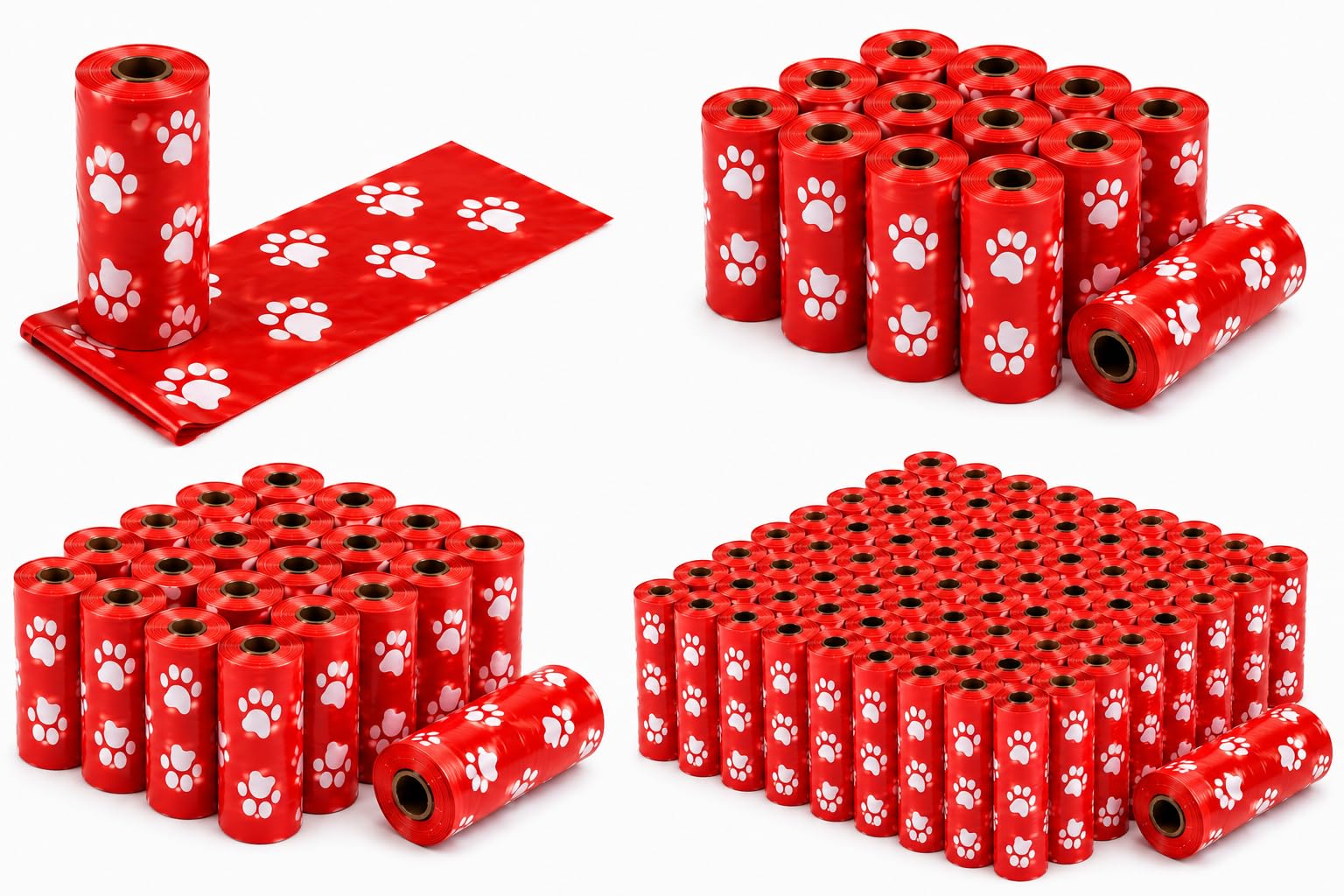 D.I.L Red Paw Print Dog Poop Bags, Leak-Proof, Unscented, Easy Tear Refill Rolls for Dispenser, 150 Count, 15 Bags per Roll (10 ROLL(150 BAGS))